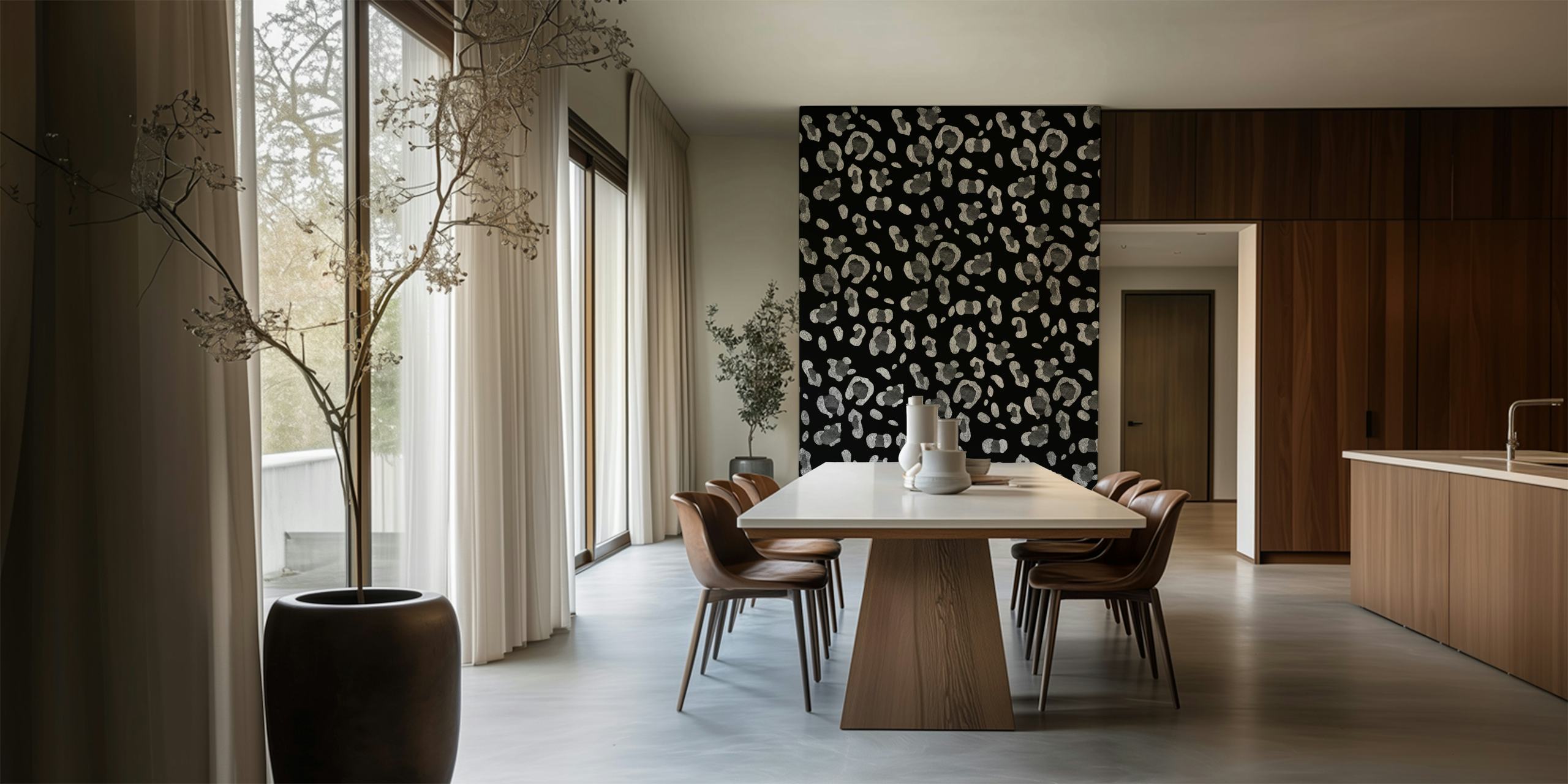 Black and white leopard print wall mural design