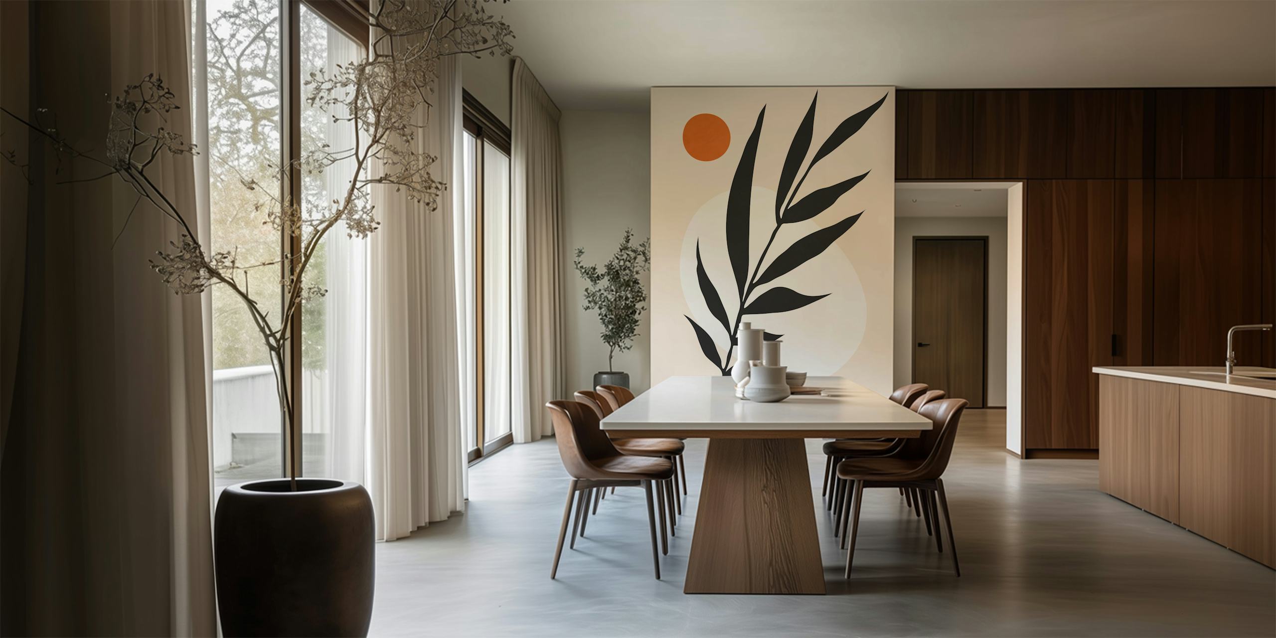 Papel de parede Abstract Botanical Zen em um quarto