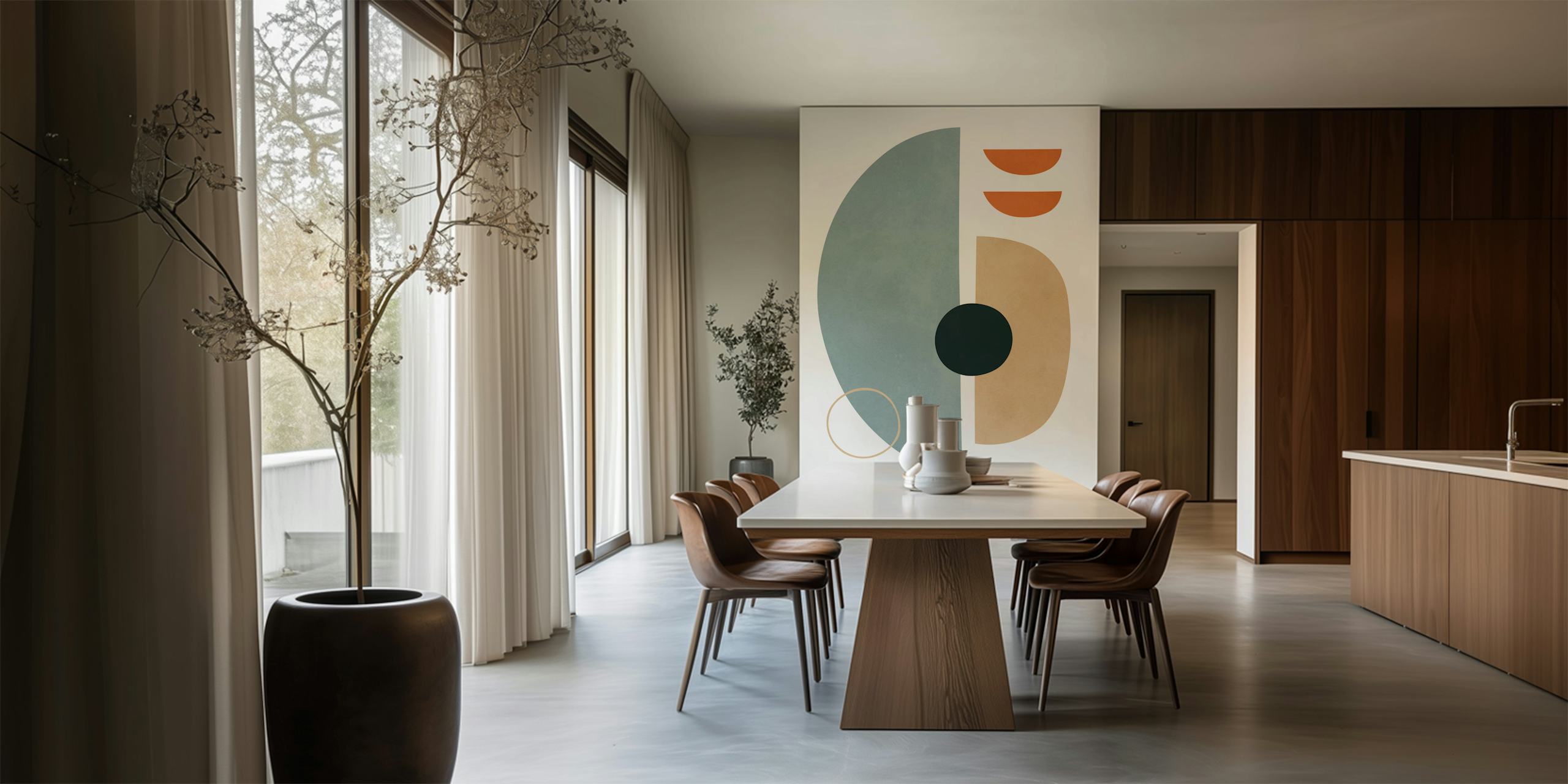 Μοντέρνα γεωμετρική ταπετσαρία σε ένα δωμάτιο