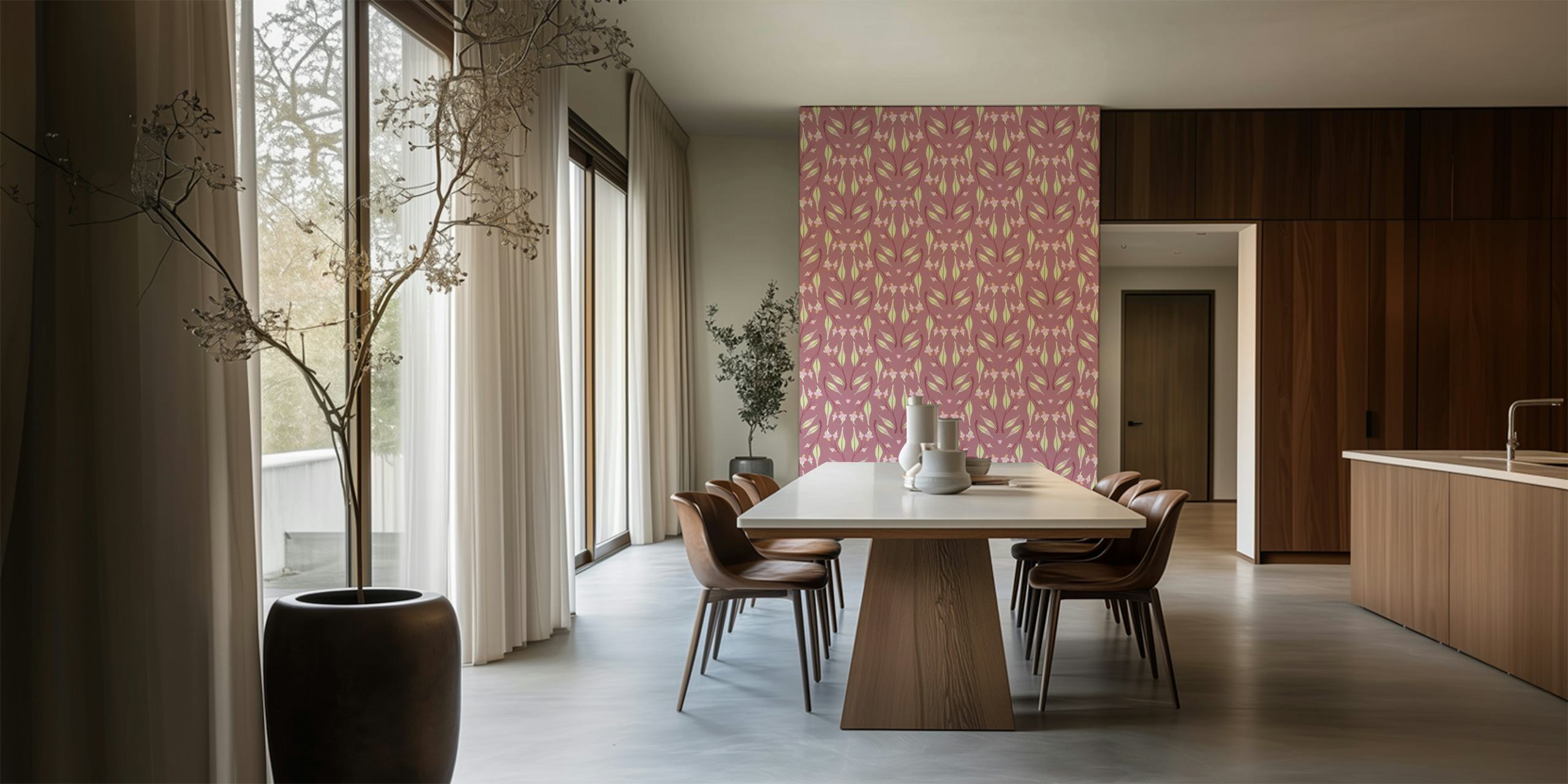 Leaves pattern wallpaper design in a room