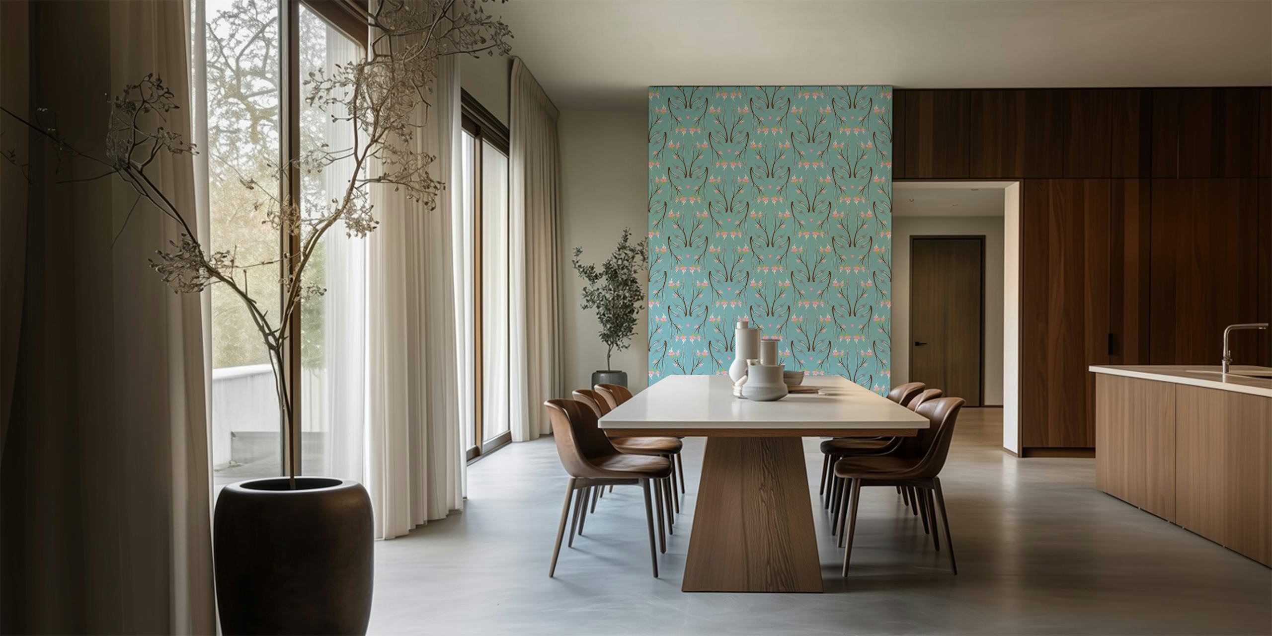 Sattvah Shirsh - Leaves 7 Behangontwerp Weergegeven In Een Kamer