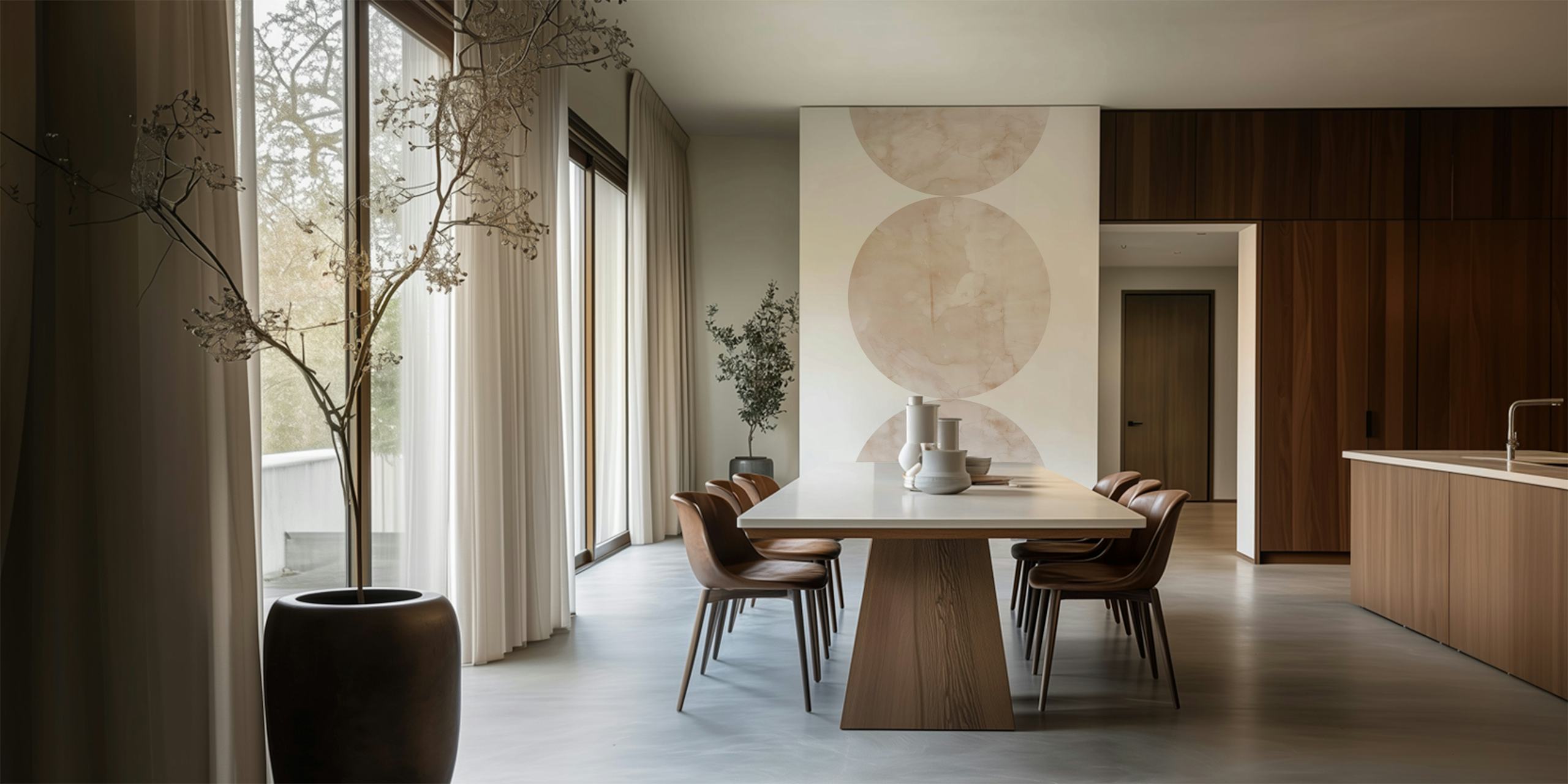 Circles and semicircles wallpaper in a room