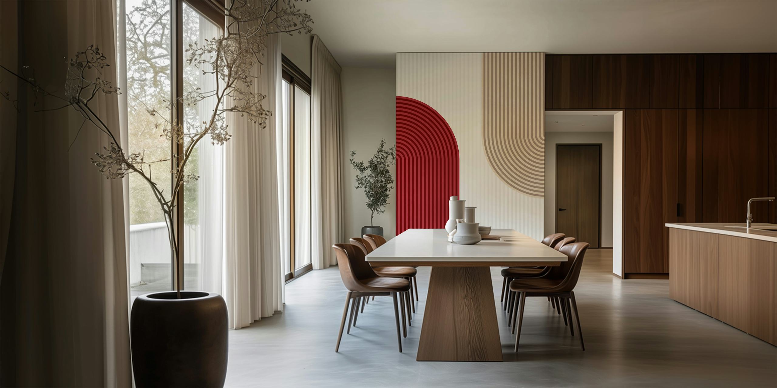 Expressive lines tapet i et stilfuld rum