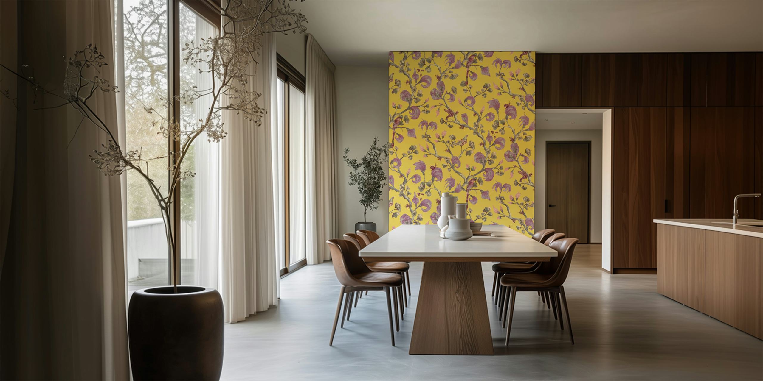 Floral pattern wallpaper in a room setting