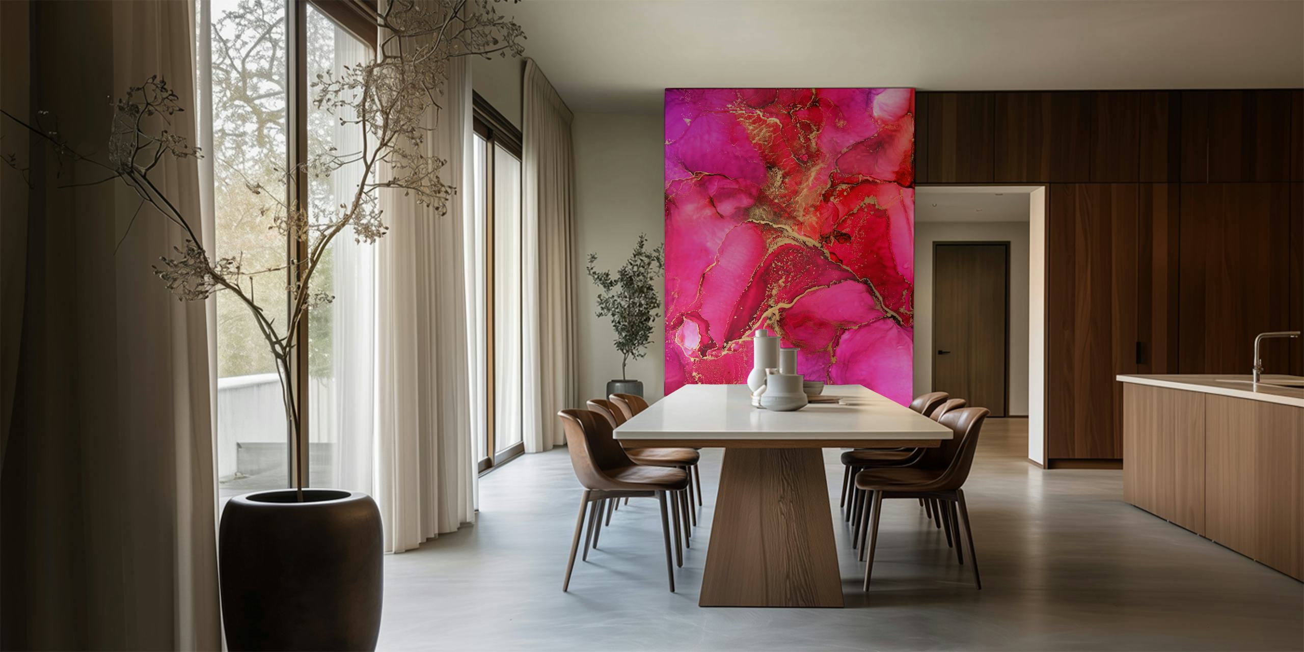 Abstract pink and gold watercolor wallpaper