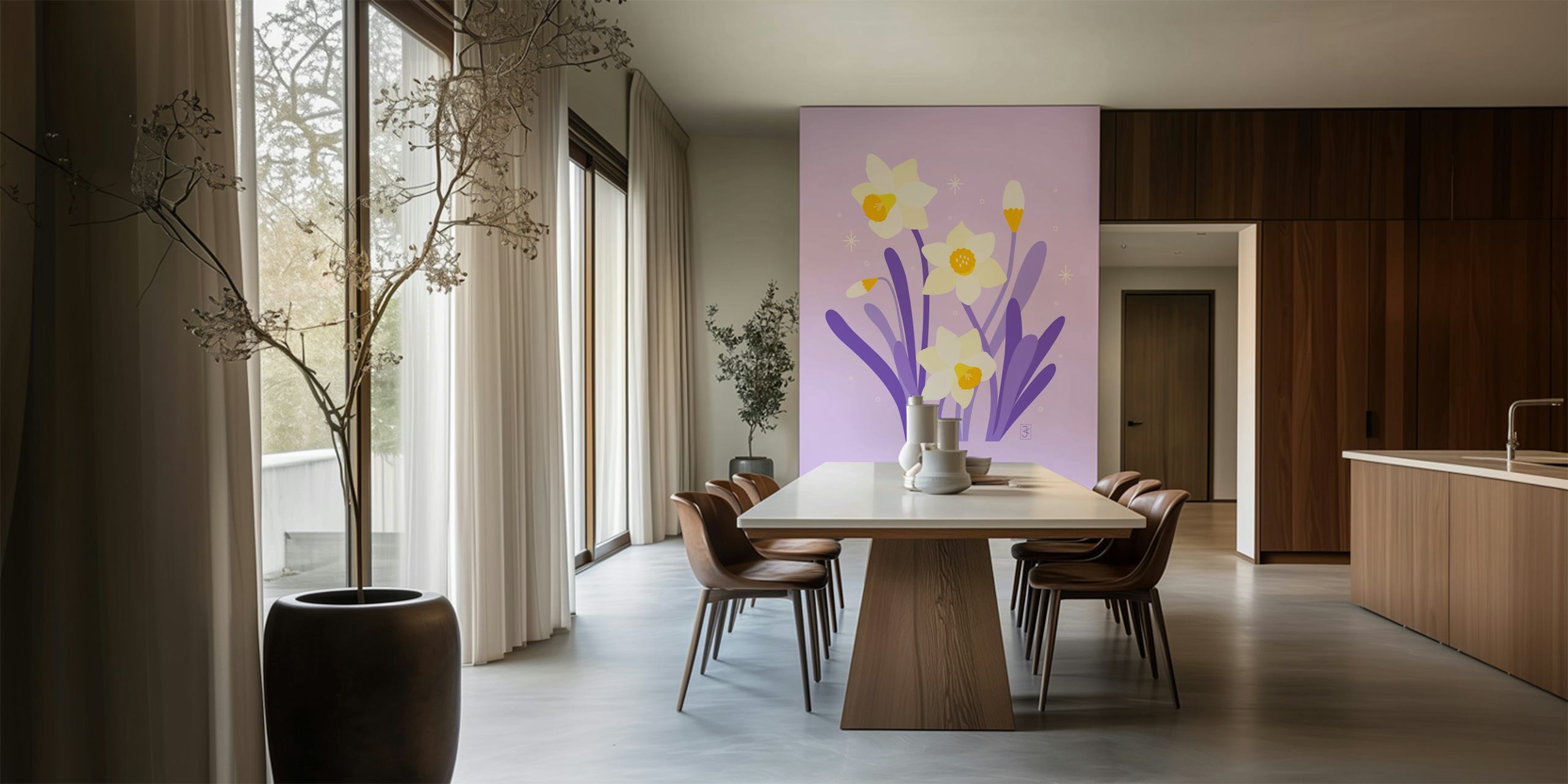 Daffodil light wallpaper in a room setting
