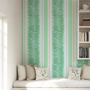 Preppy botanical stripes blue and green