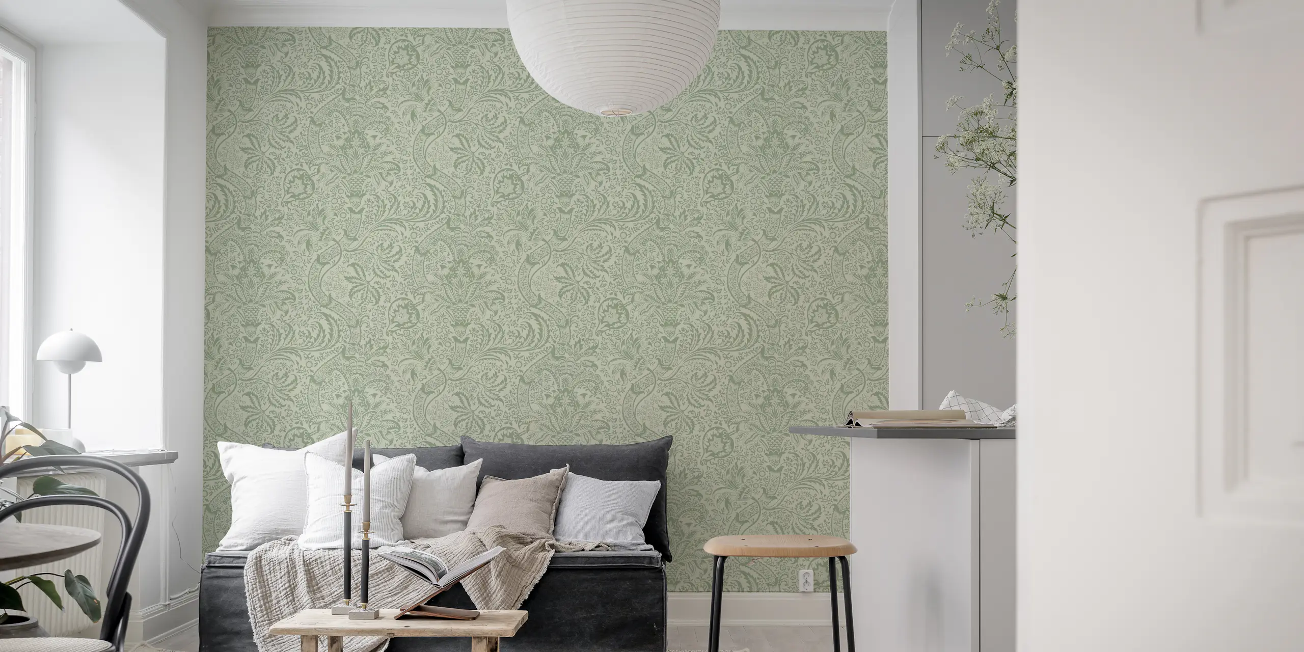 Vintage Floral Green Wallpaper for Elegant Decor