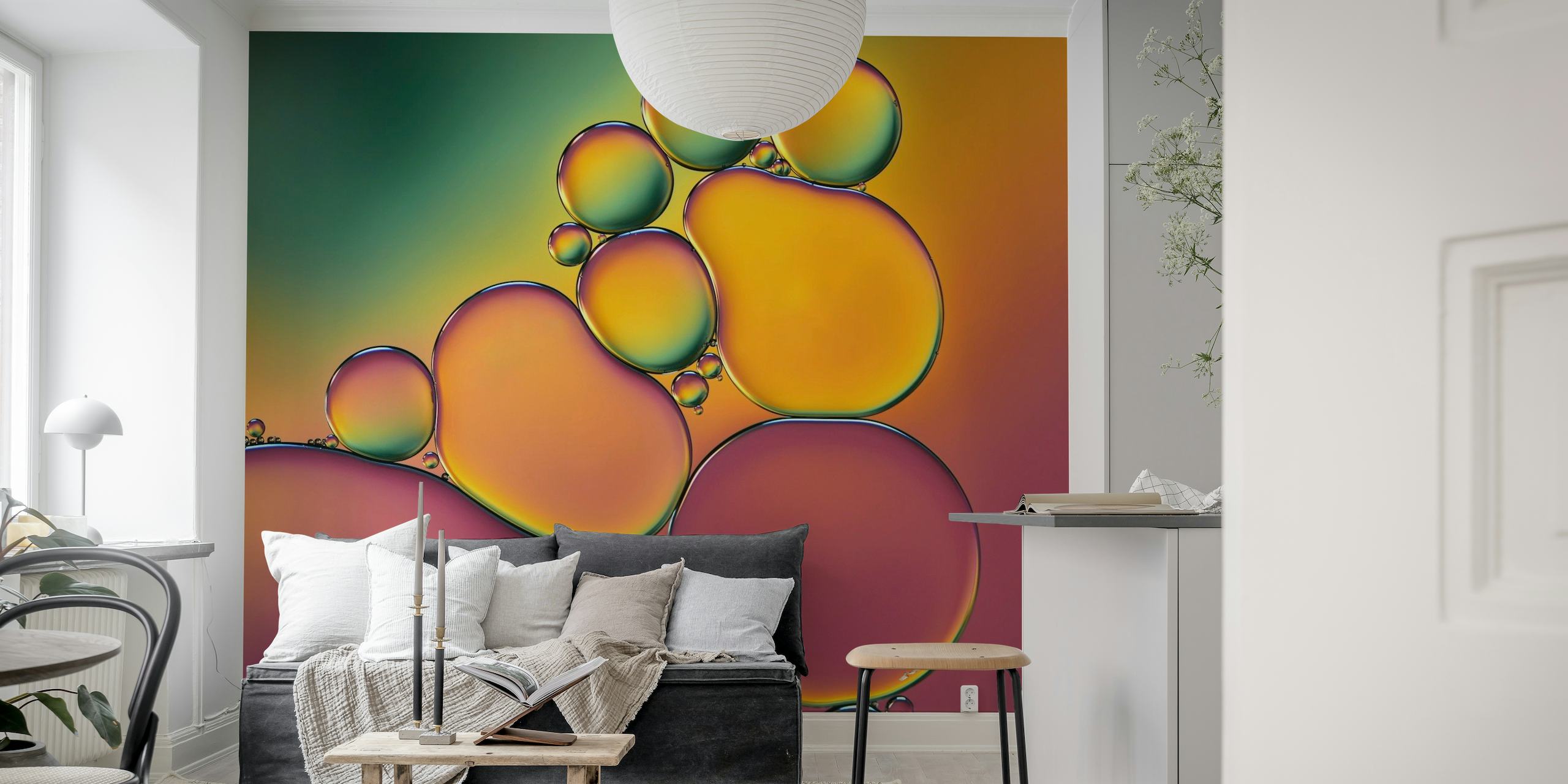 Farverigt vægmaleri med olie- og vandbobler ved navn Acrobats