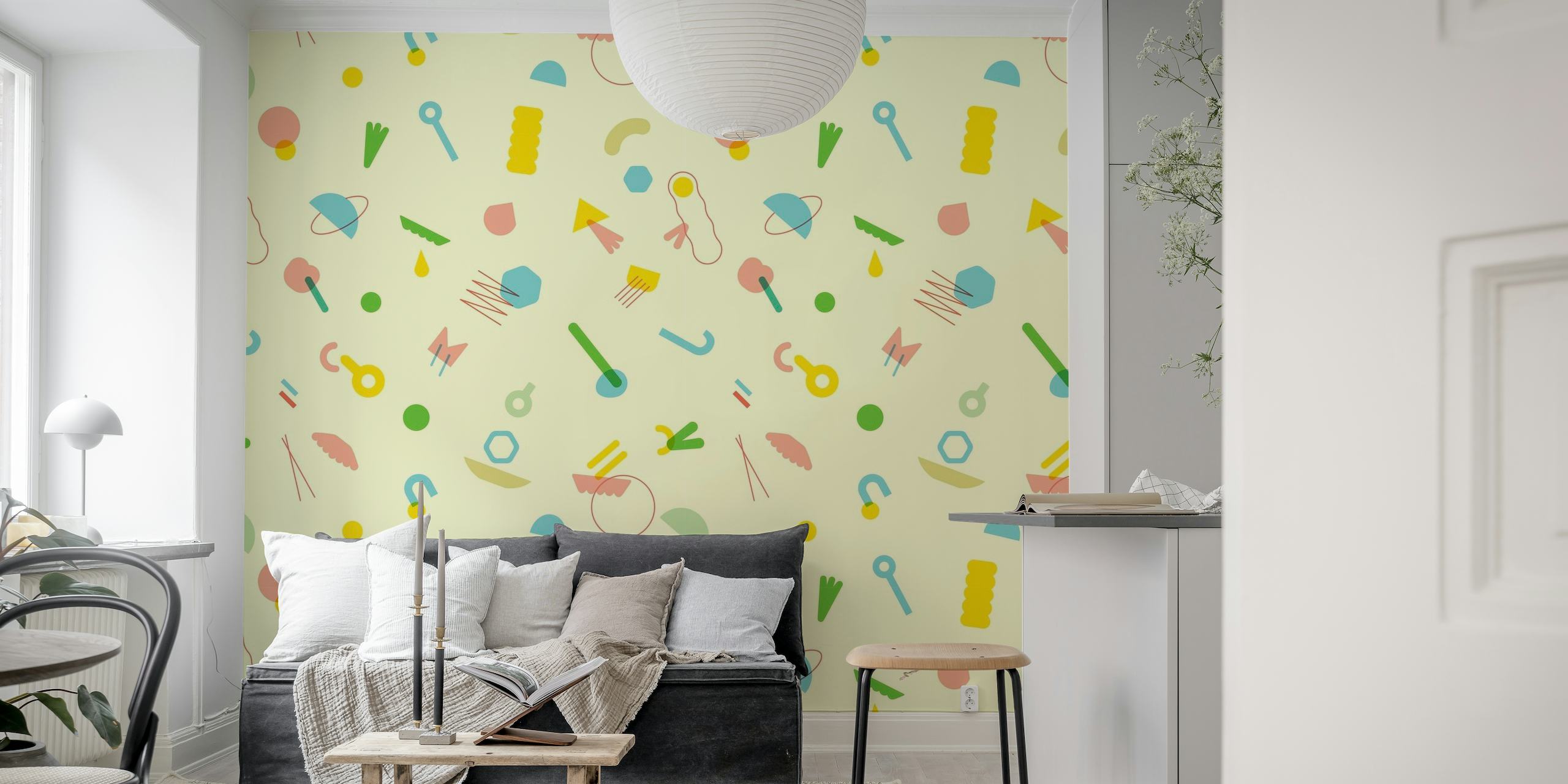 Kleurrijke abstracte figuren patroon muurschildering voor interieur