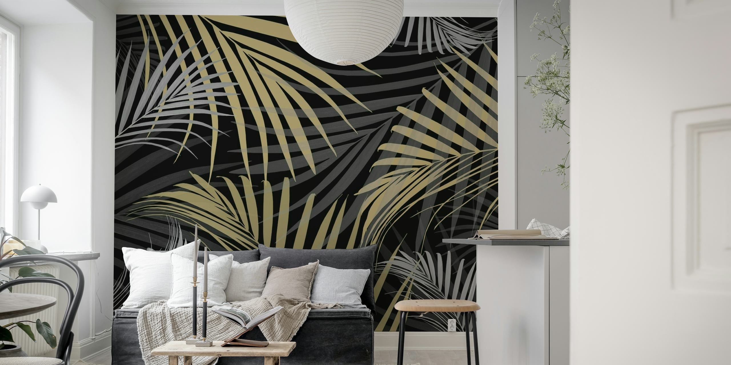 Gold Gray Palm Leaves 1 wallpaper