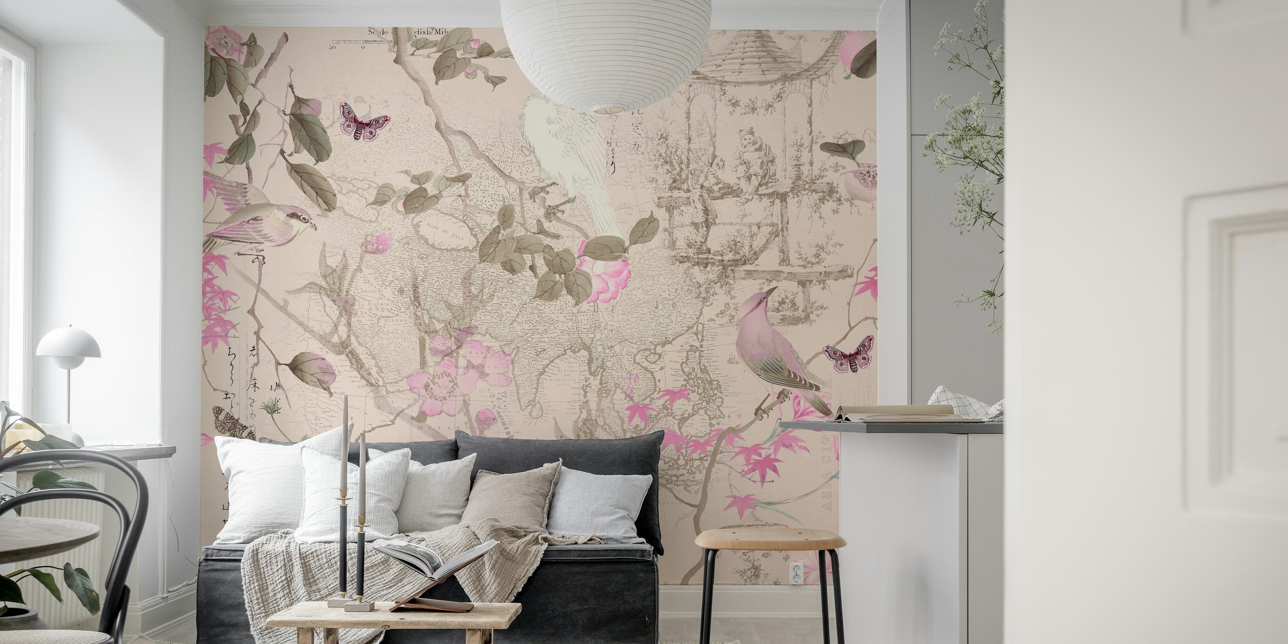 Spring Birds Chinoiserie Pink tapety