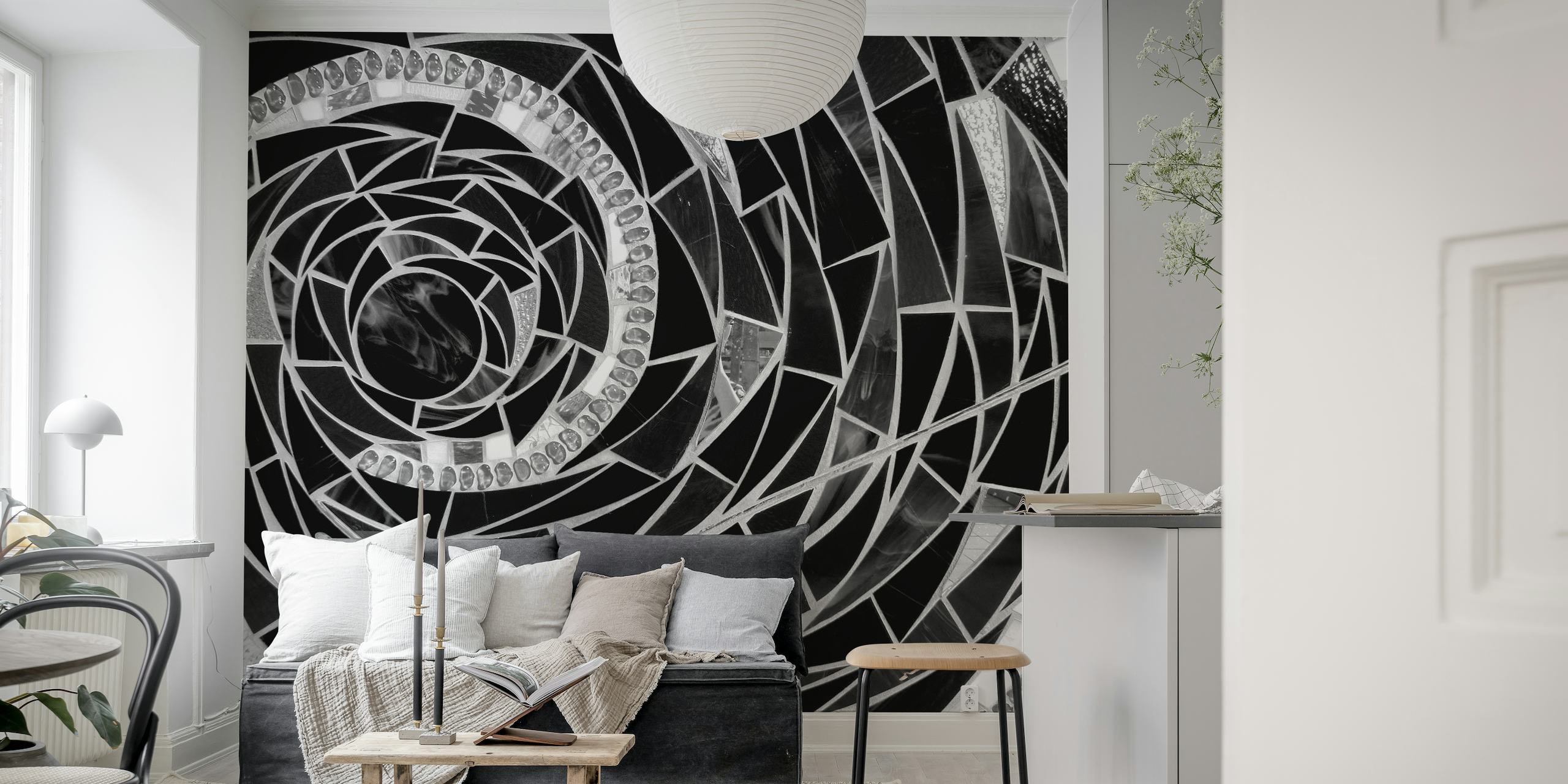 Mural monocromático abstracto que representa un diseño modernista con textura de vidrio