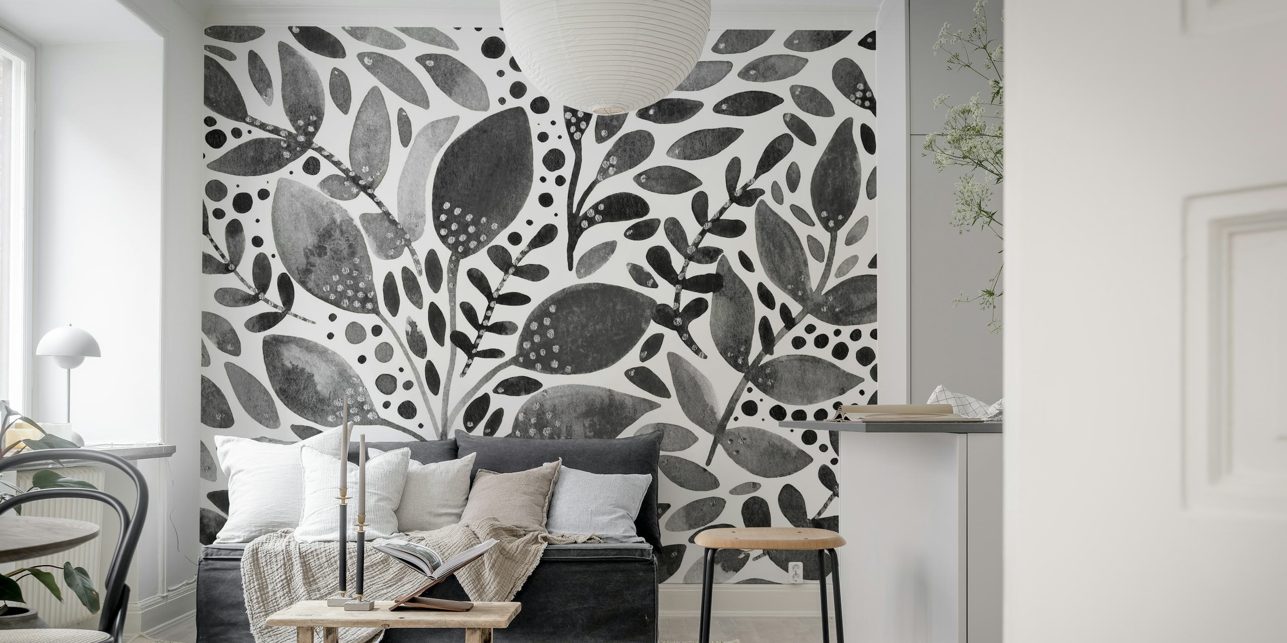 Black and white foliage wallpaper