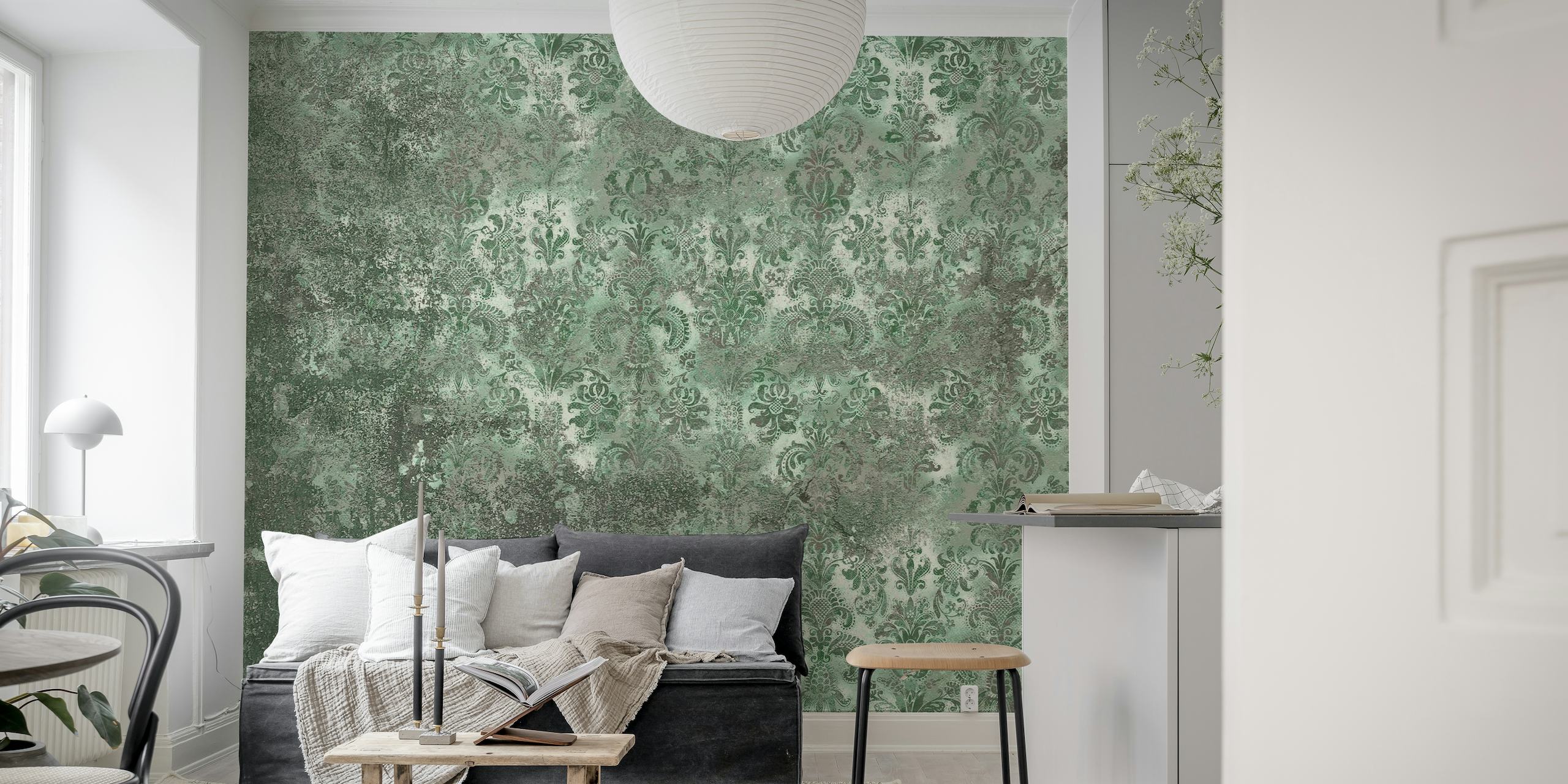 Grunge Damask Wall Hunter mural featuring distressed texture with floral motifs