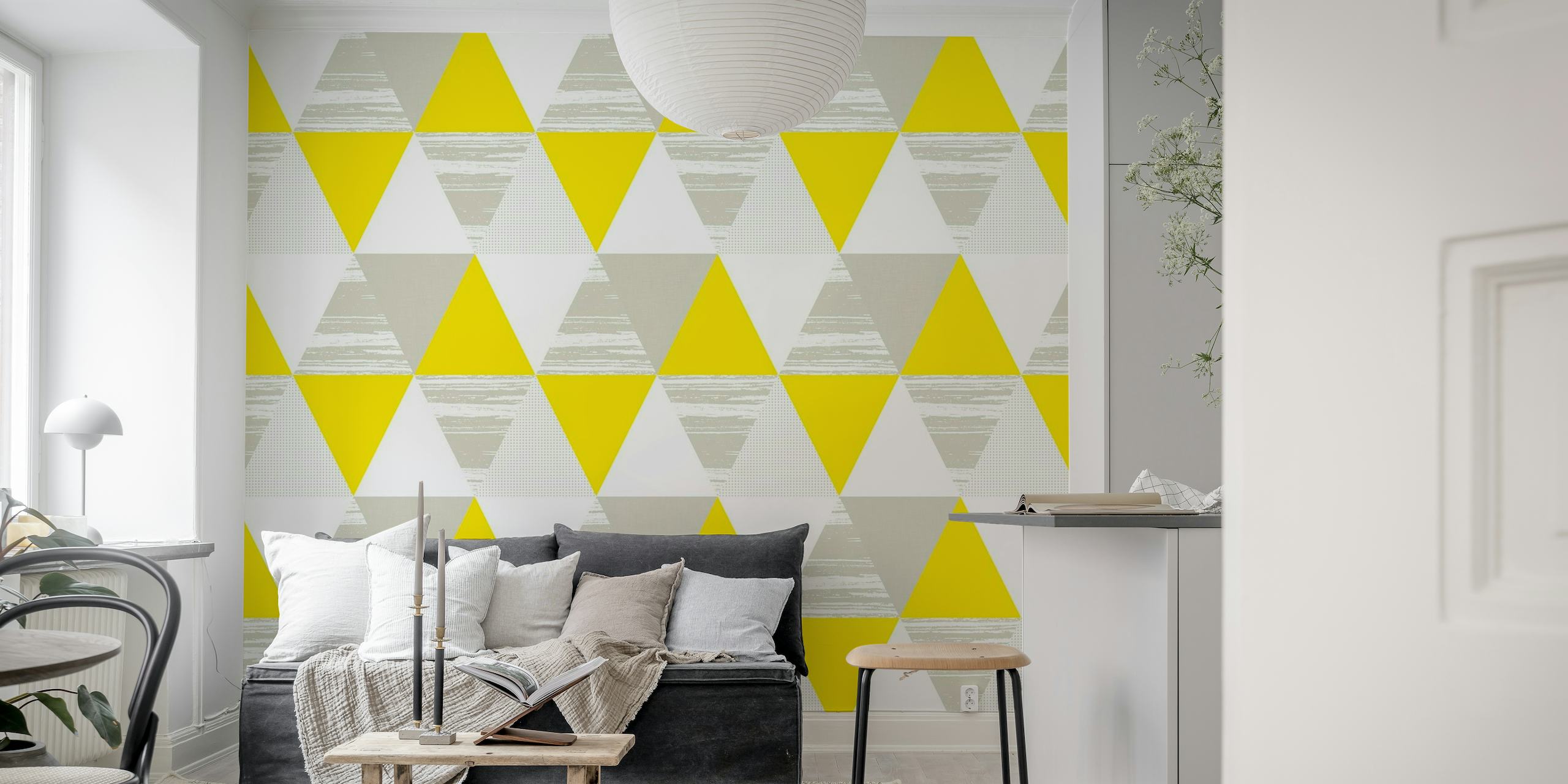 Triangles in Yellow Grey White carta da parati