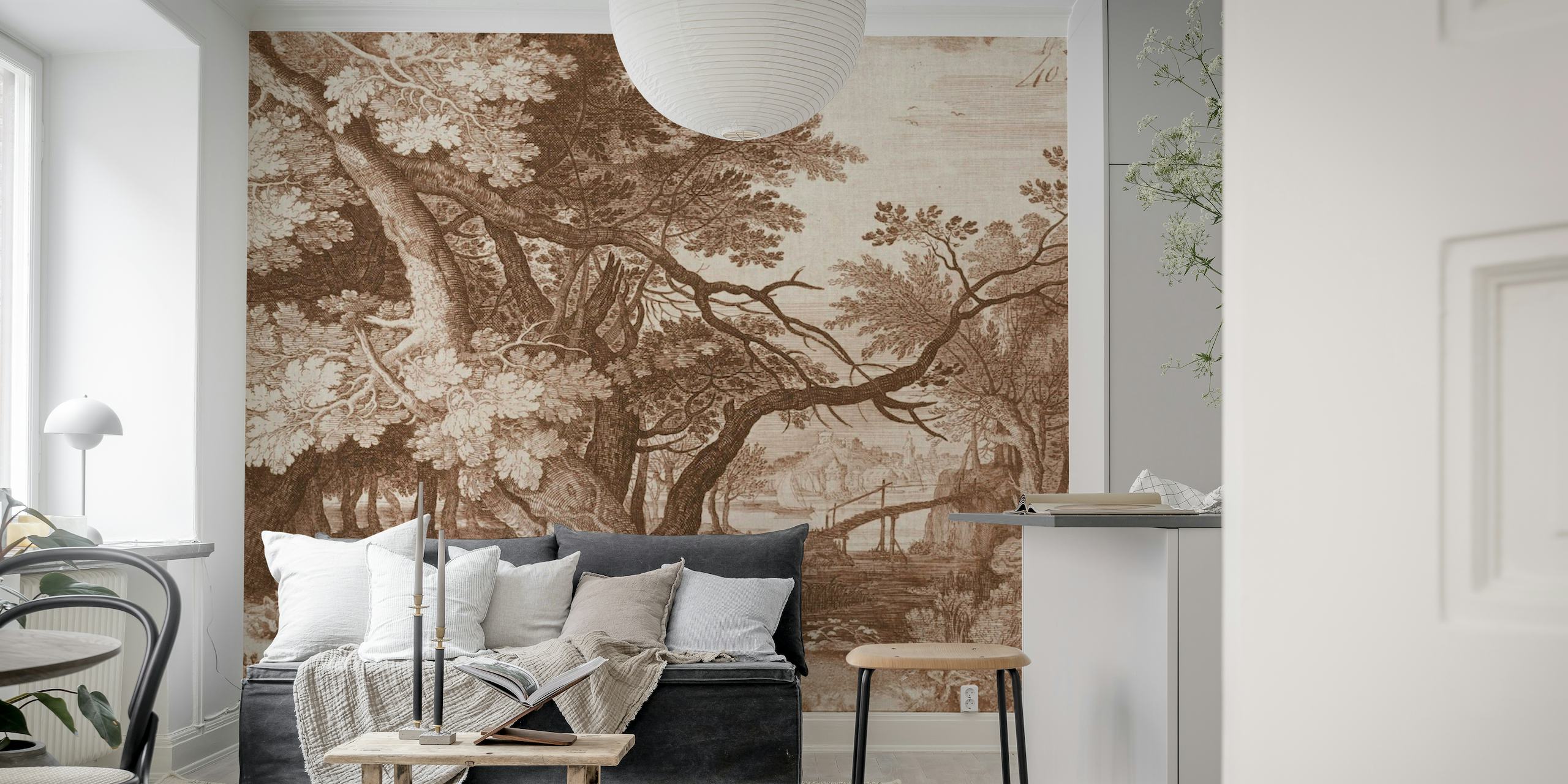 Landscape etching tree tapeta