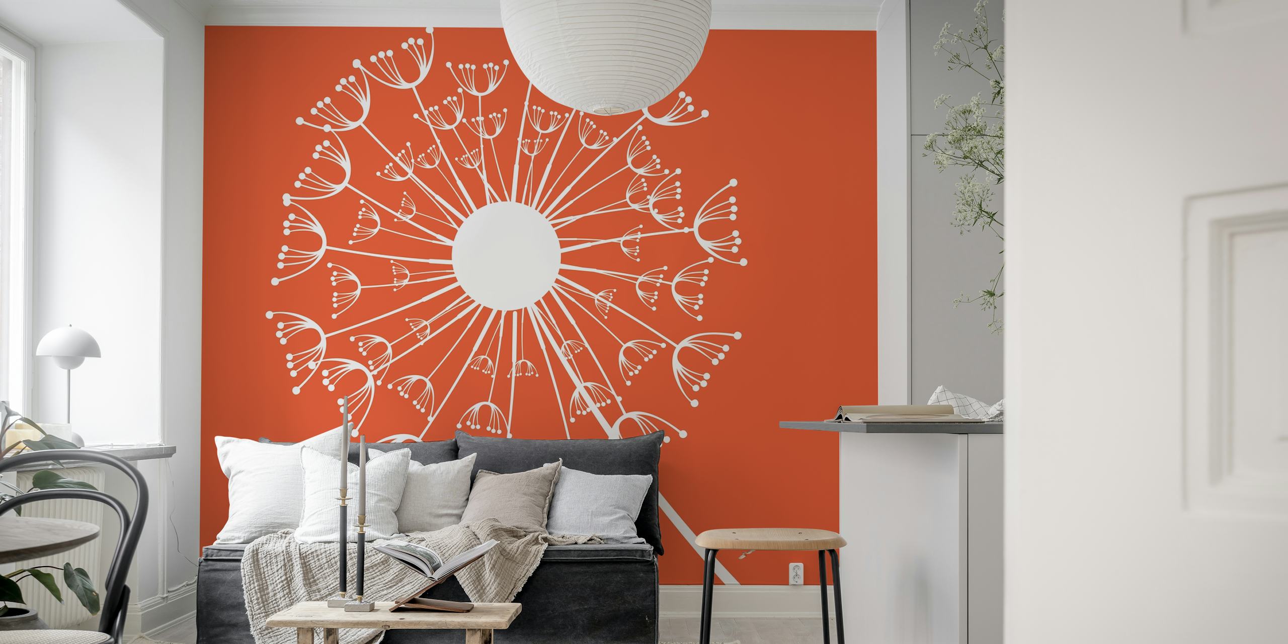 Rost orange tapet med maskros siluettdesign
