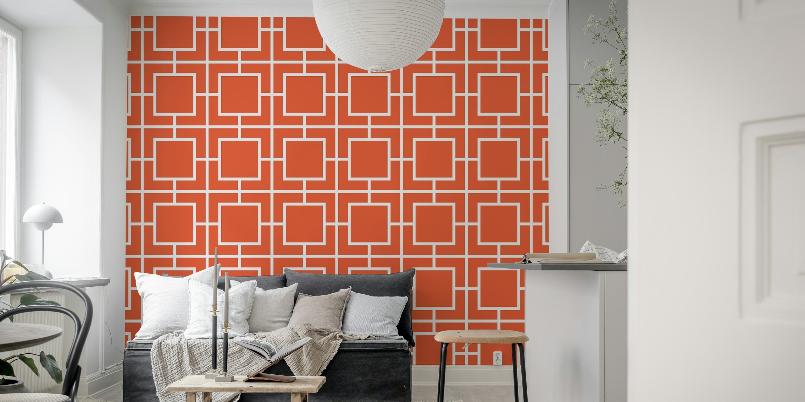Spanish Brunt Orange Squares wallpaper in a room