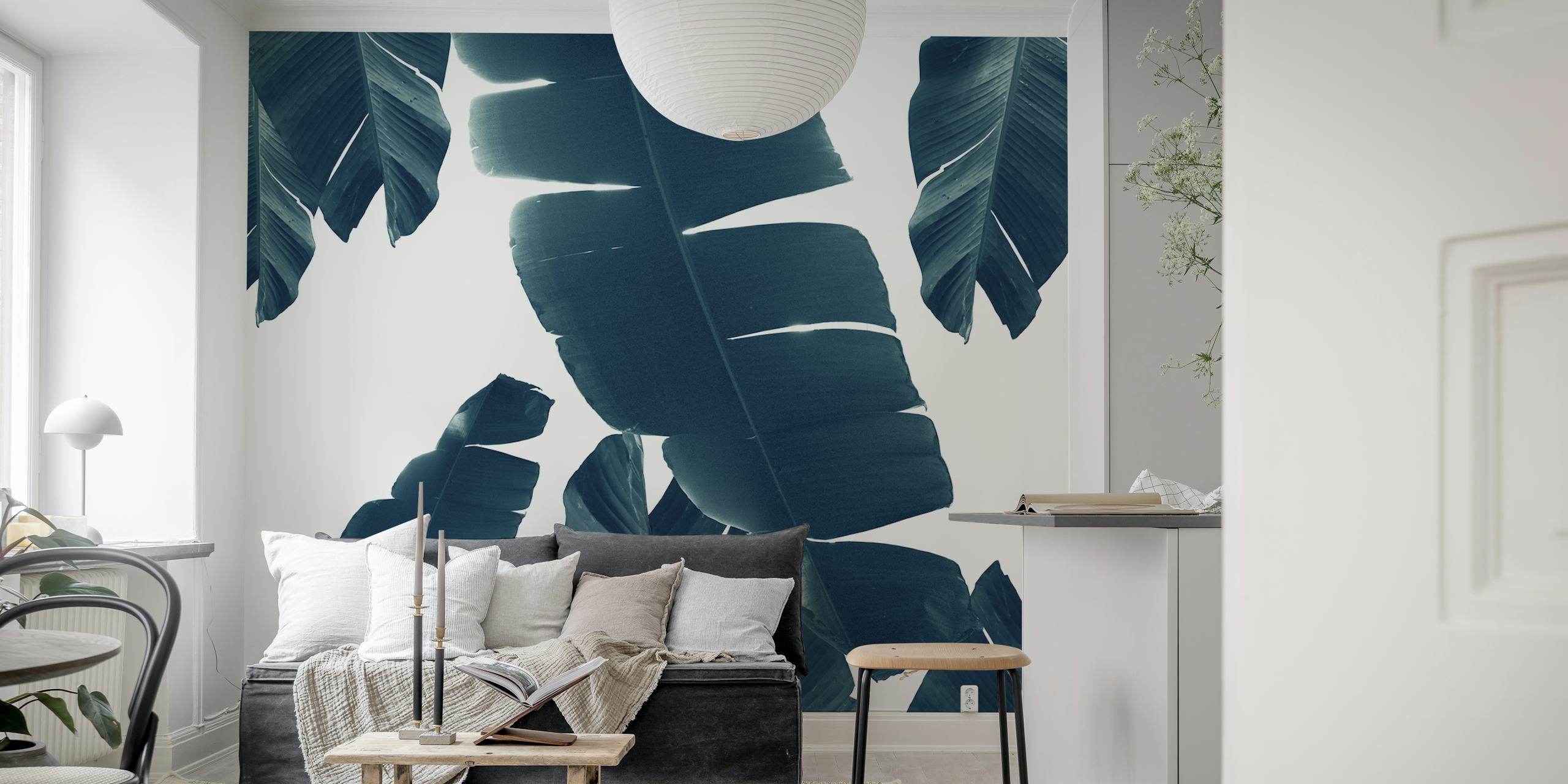 Banana Leaves Green Blue 2 wallpaper in room
