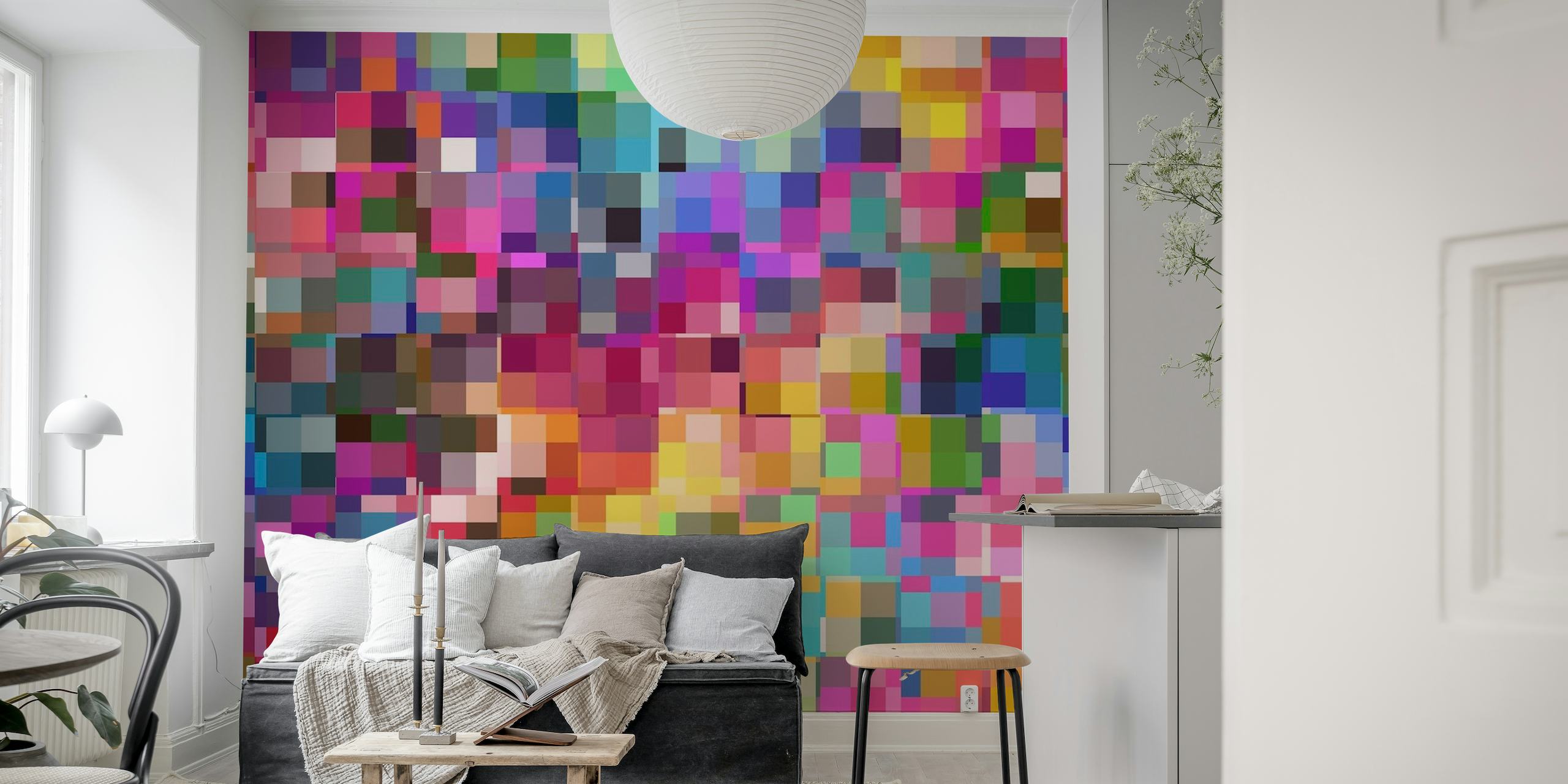 Abstract colorful square mosaic wall mural called 'Artists Block'