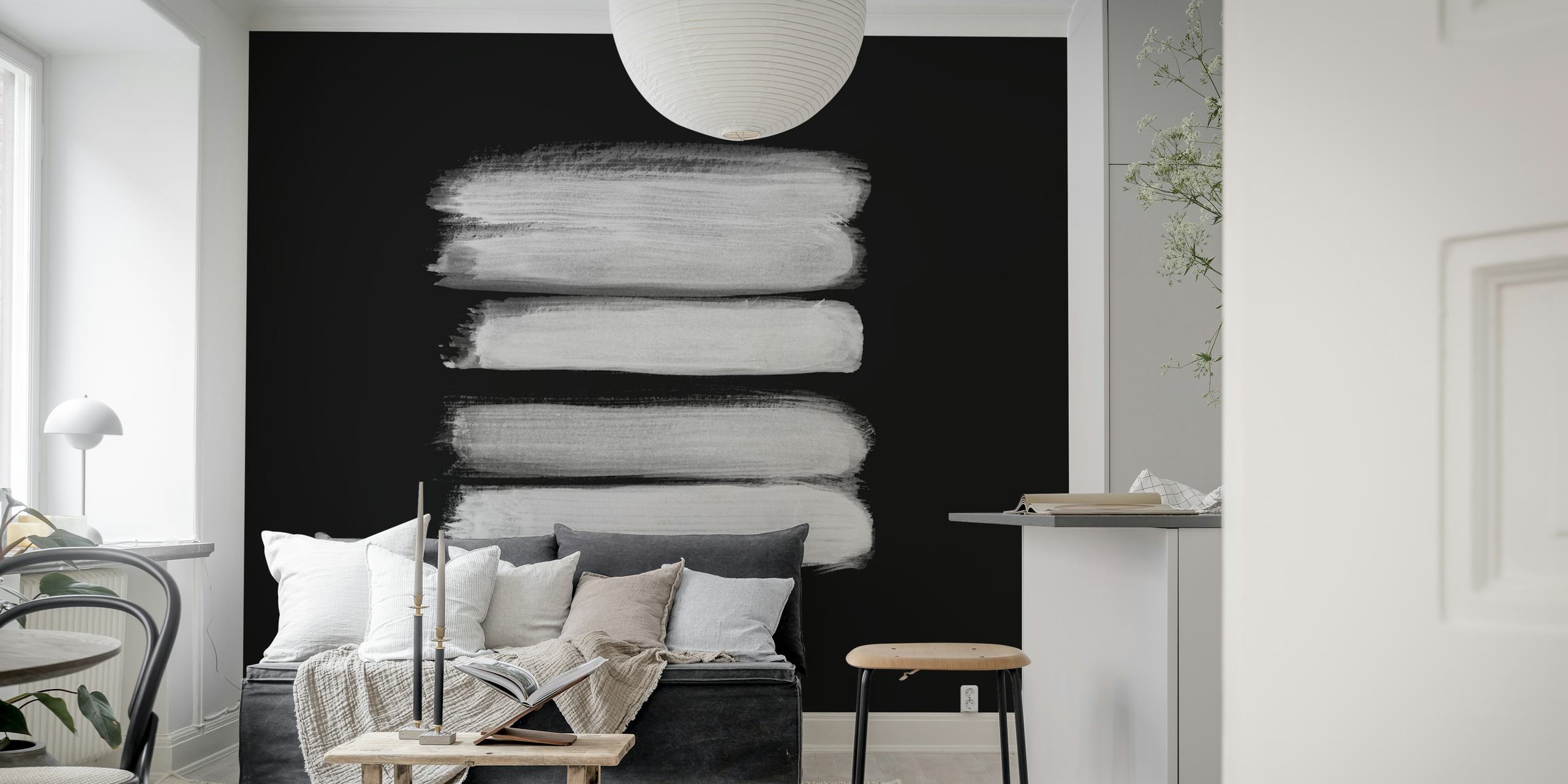 Zidni mural sa apstraktnim monokromatskim prugama za uređenje doma