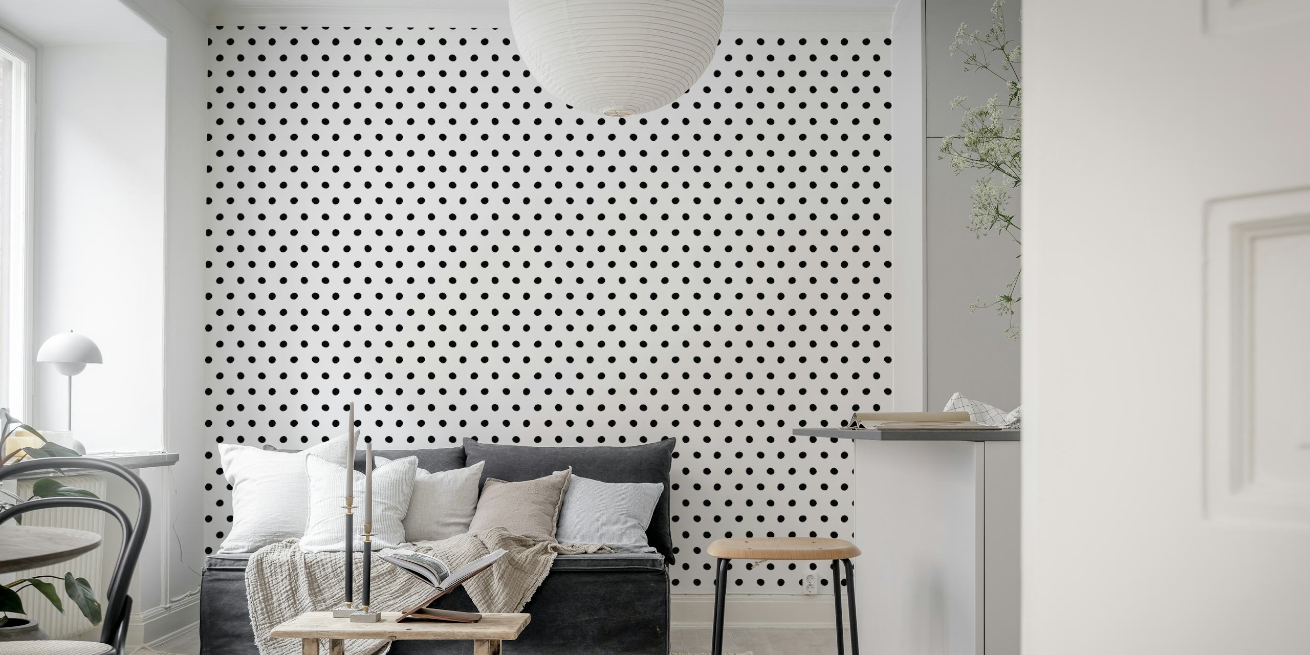 Papier peint mural sticker de points bancals noir et blanc