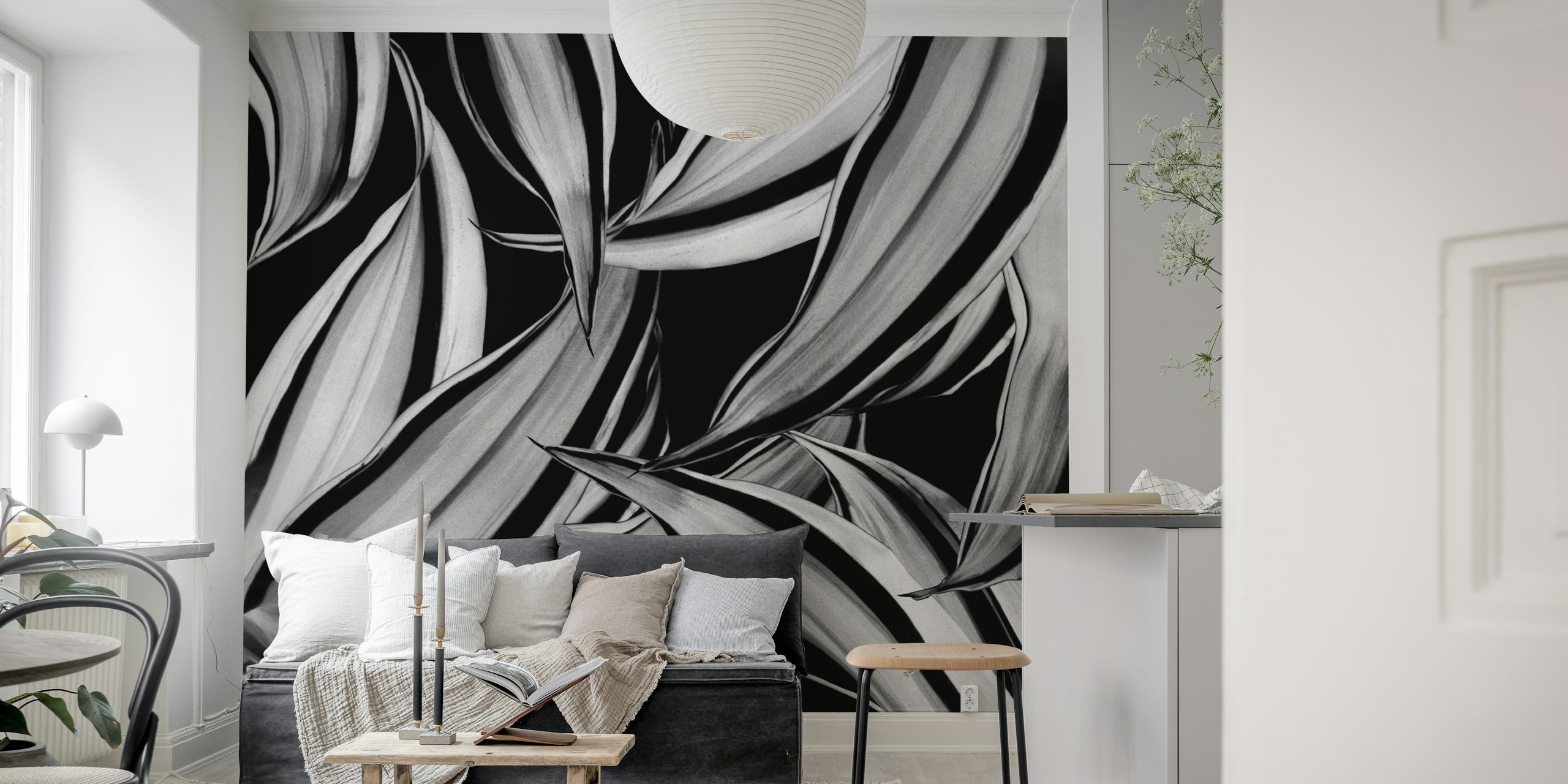 Monokrom dracaena blad tapetdesign