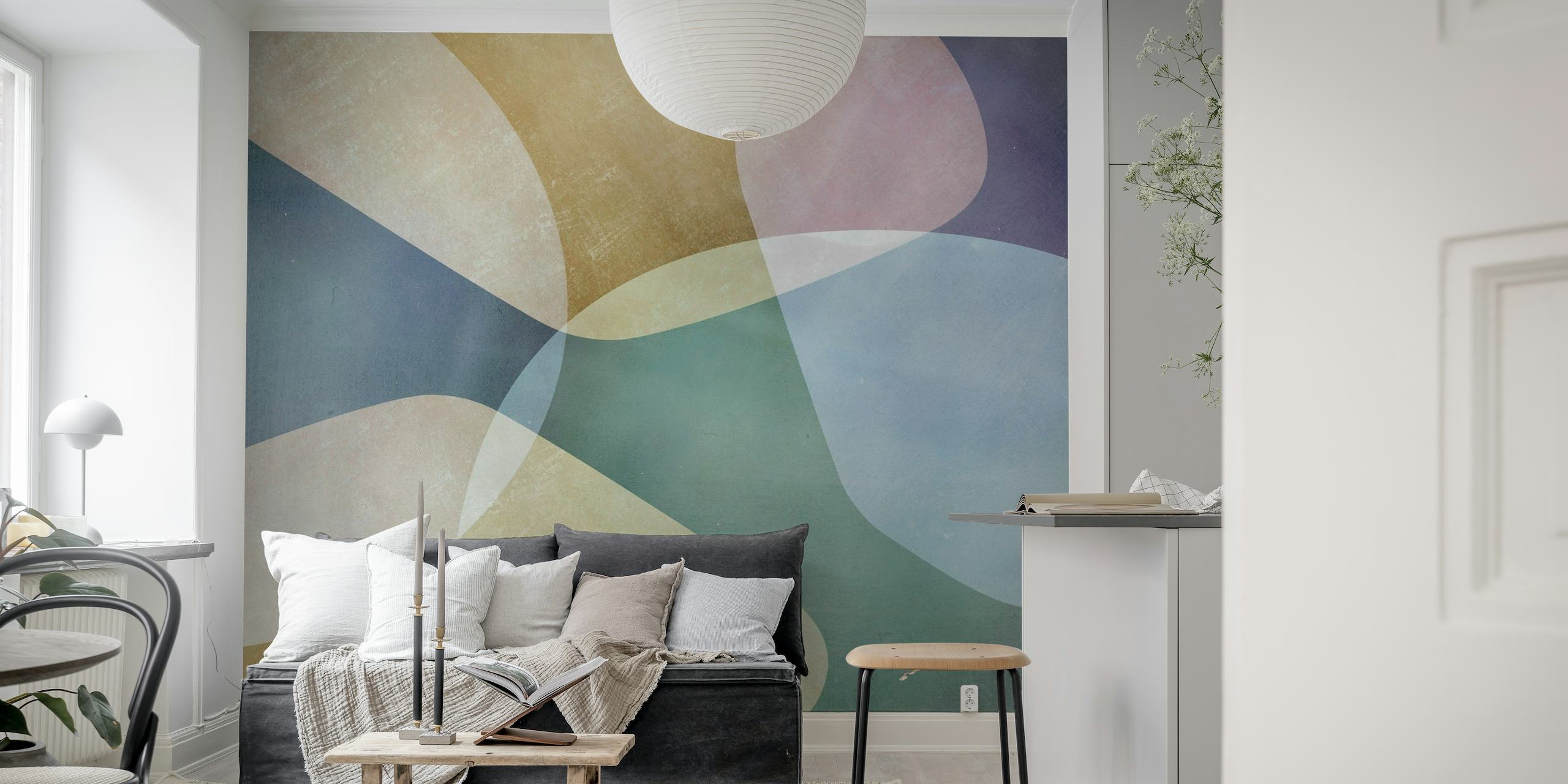 Abstract organic shapes in pastel colors wall mural