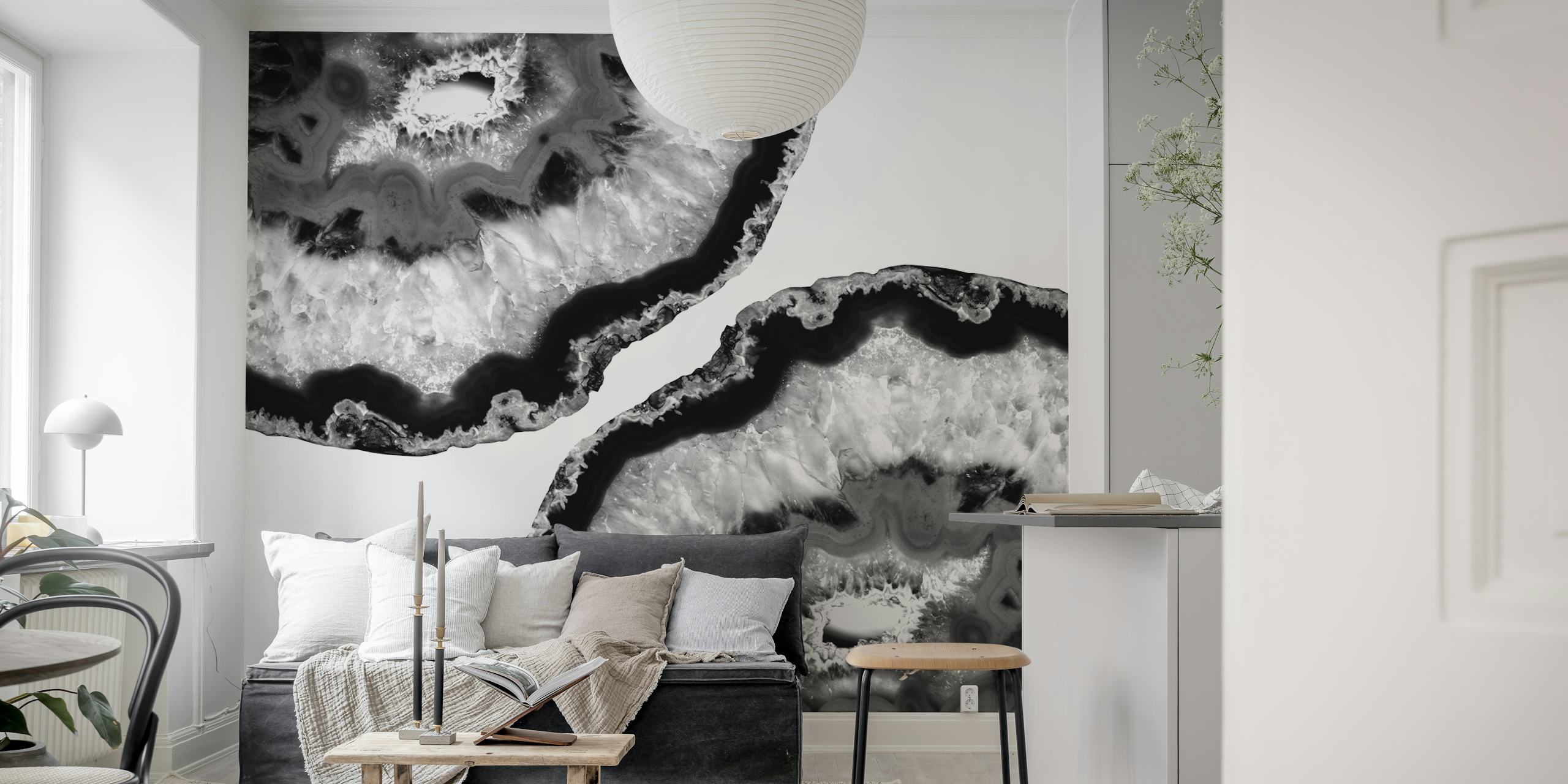 Gray and black agate-patterned wall mural with white highlights