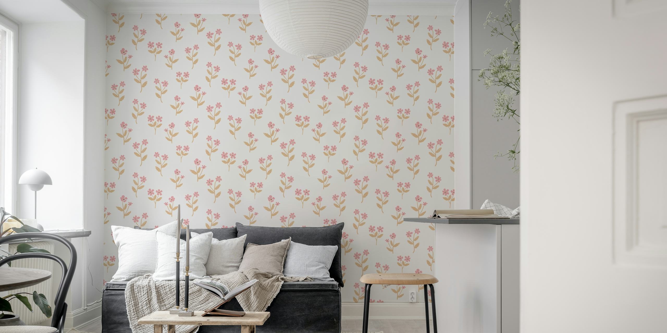 Sophia beige pink blomster tapet
