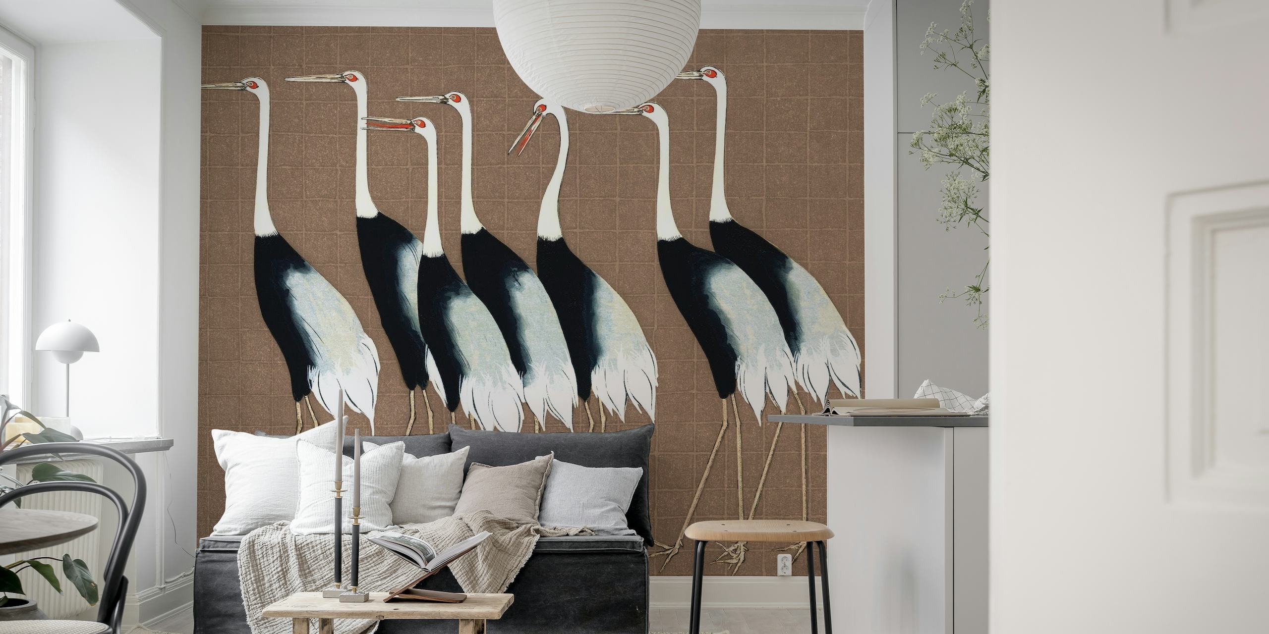 Japan Cranes on Brown wallpaper