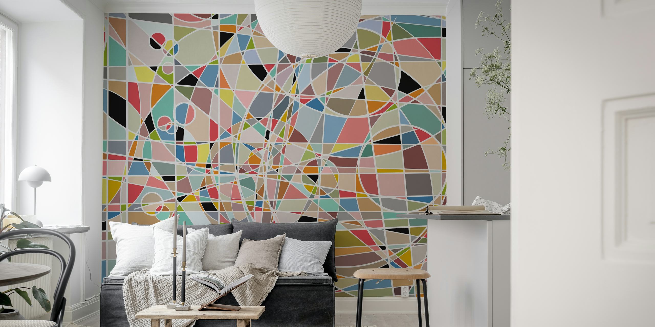 Abstract Multicolors wall mural with dynamic shapes and lines