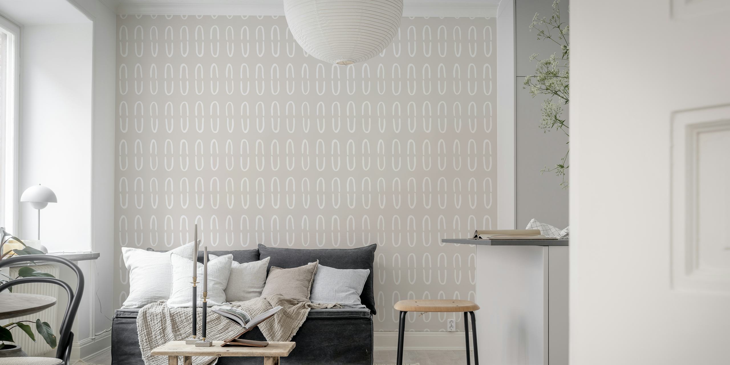 Beige patterned wallpaper with white elongated shapes