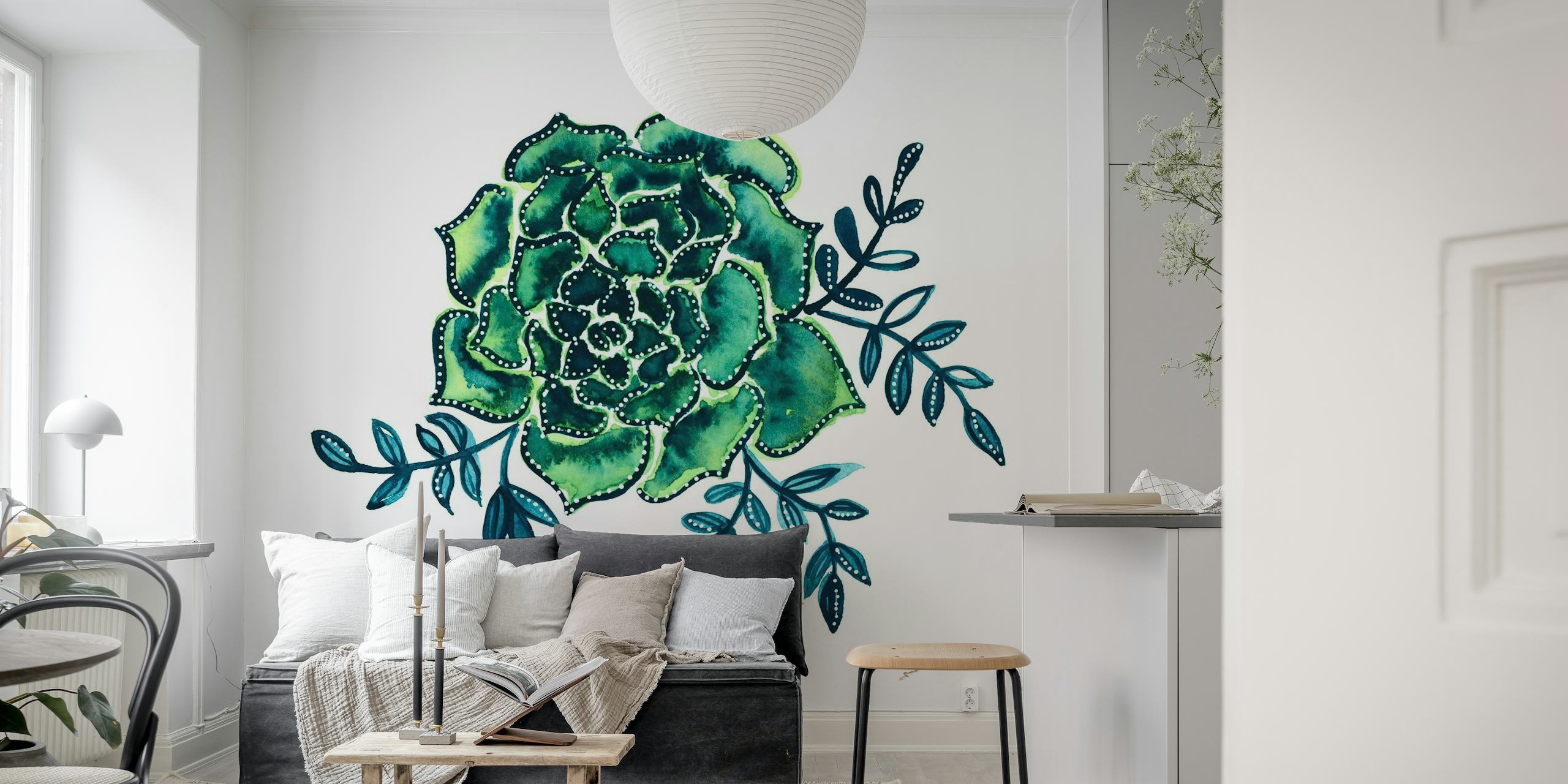 Watercolor rose cactus wallpaper
