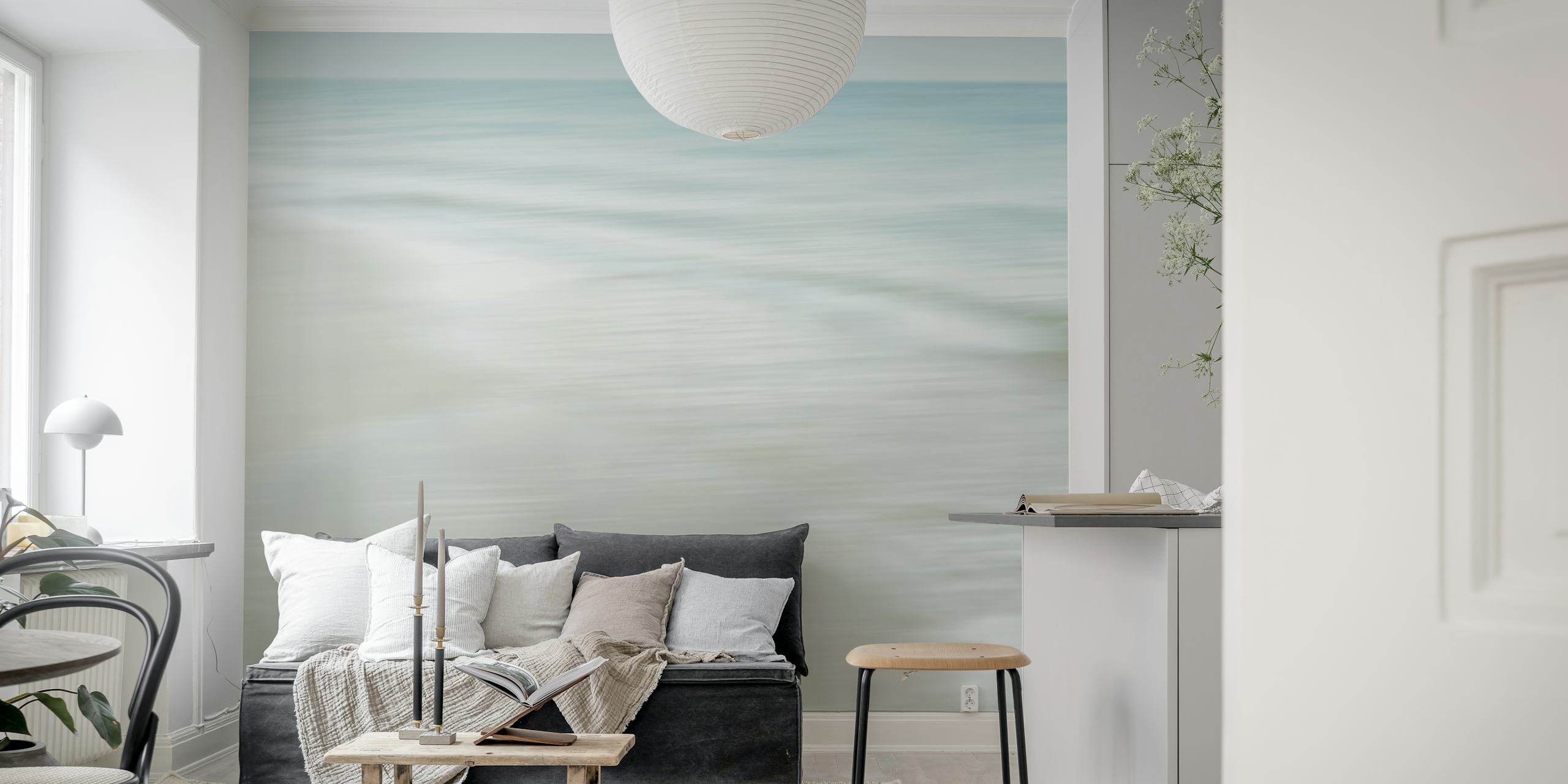 Papel de parede inspirado no oceano em um cômodo