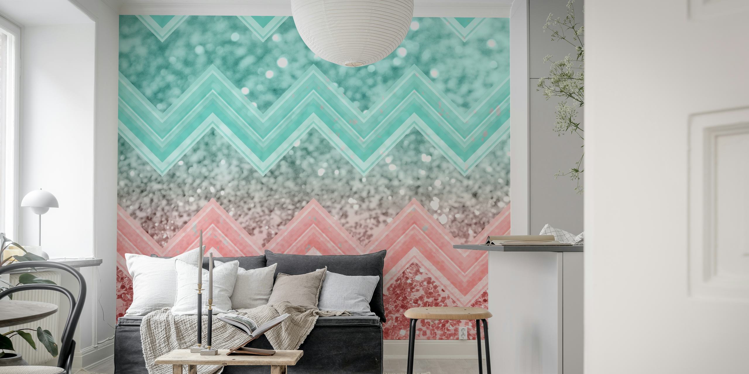 Summer Vibes Glitter Chevron-tapetti huoneessa