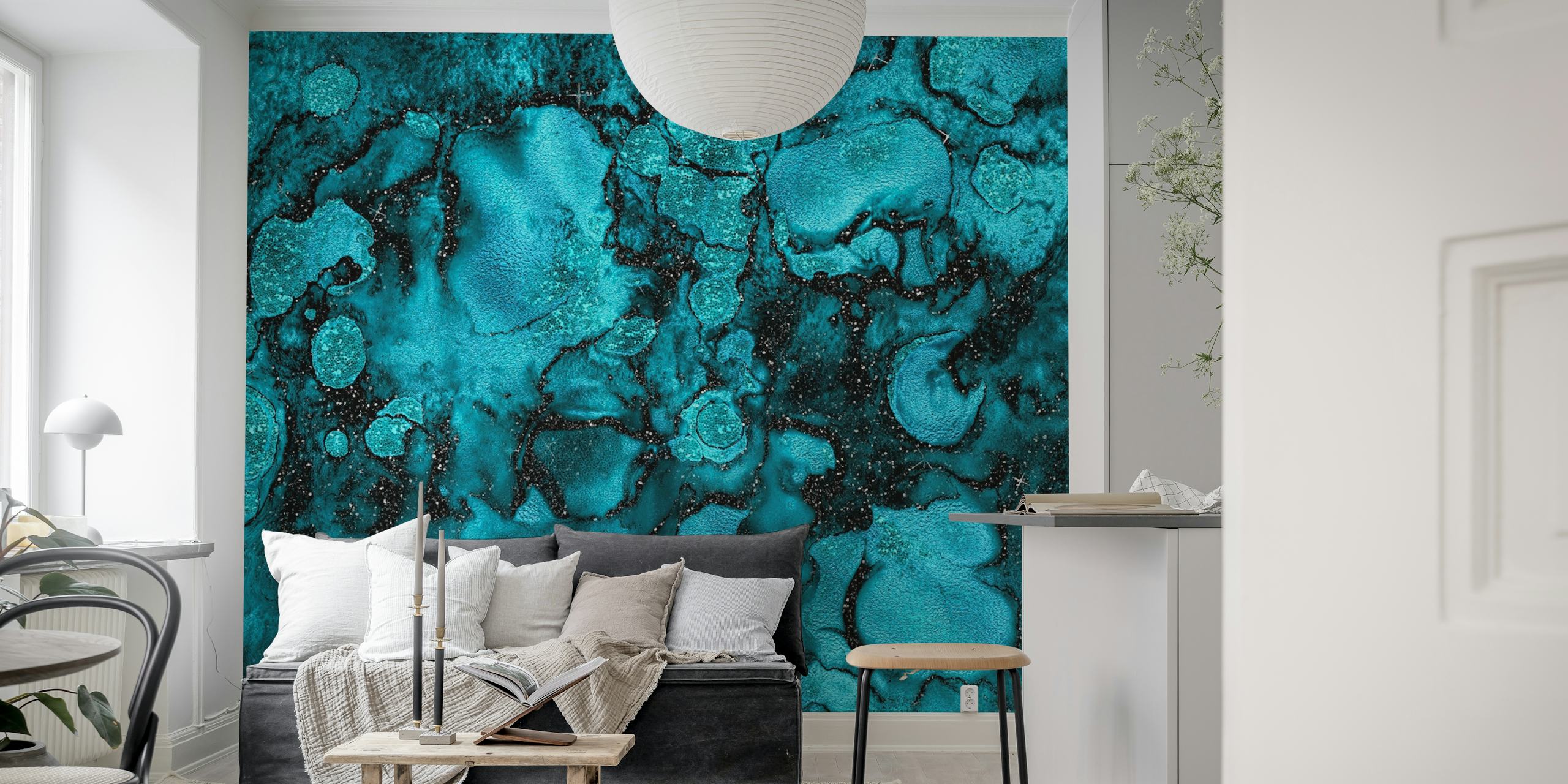 Elegantní fototapeta s texturou modrého mramoru s vířícími azurovými vzory