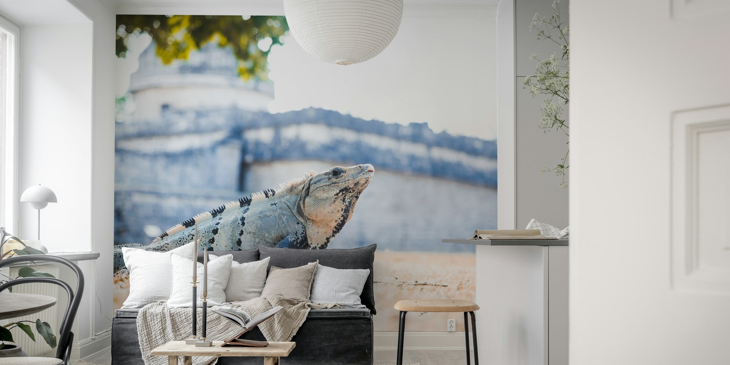 Caribbean iguana wall mural depicting a regal lizard in a tropical setting