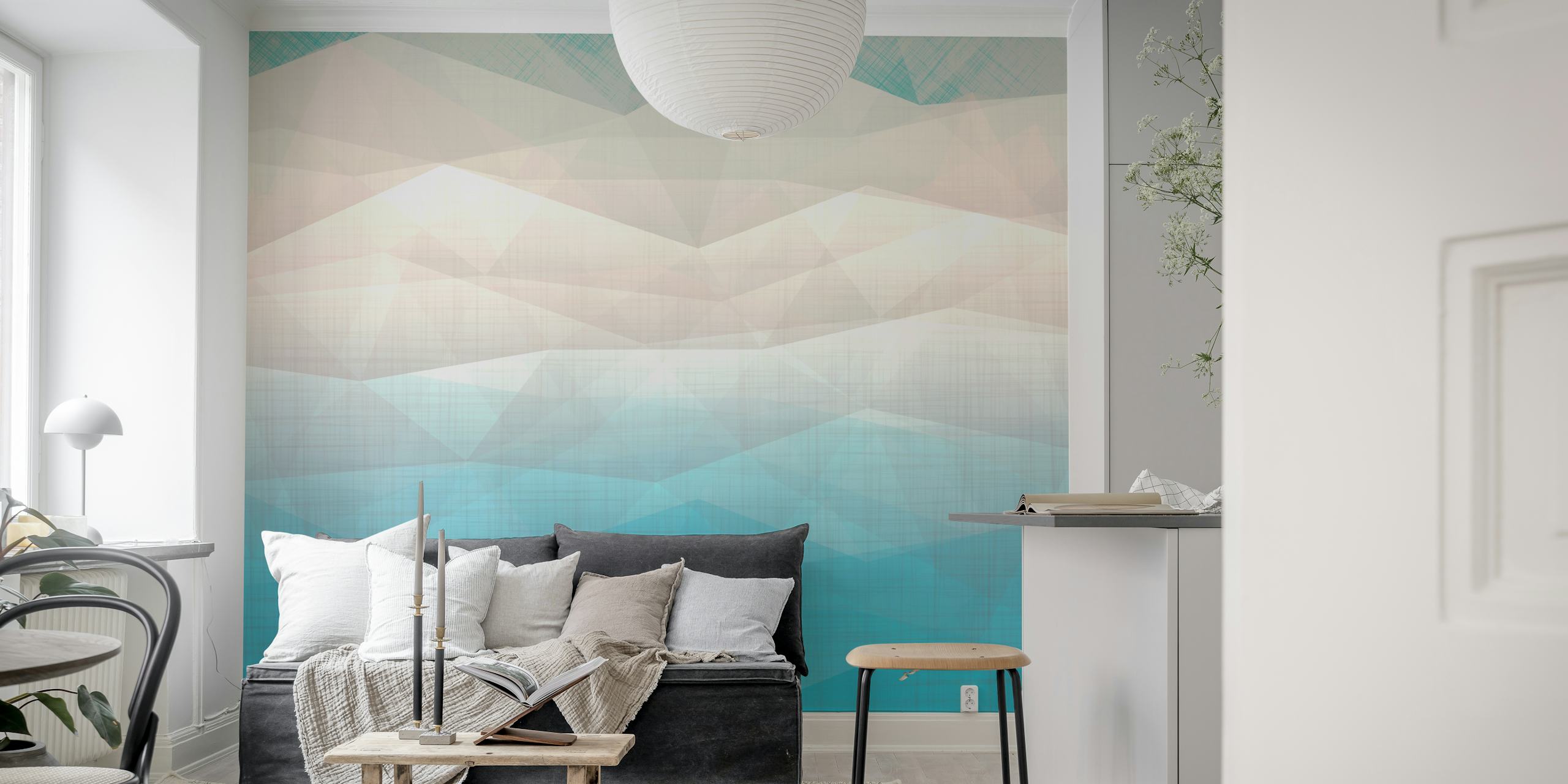 Mid Century Geo Minimalist behang in een kamer