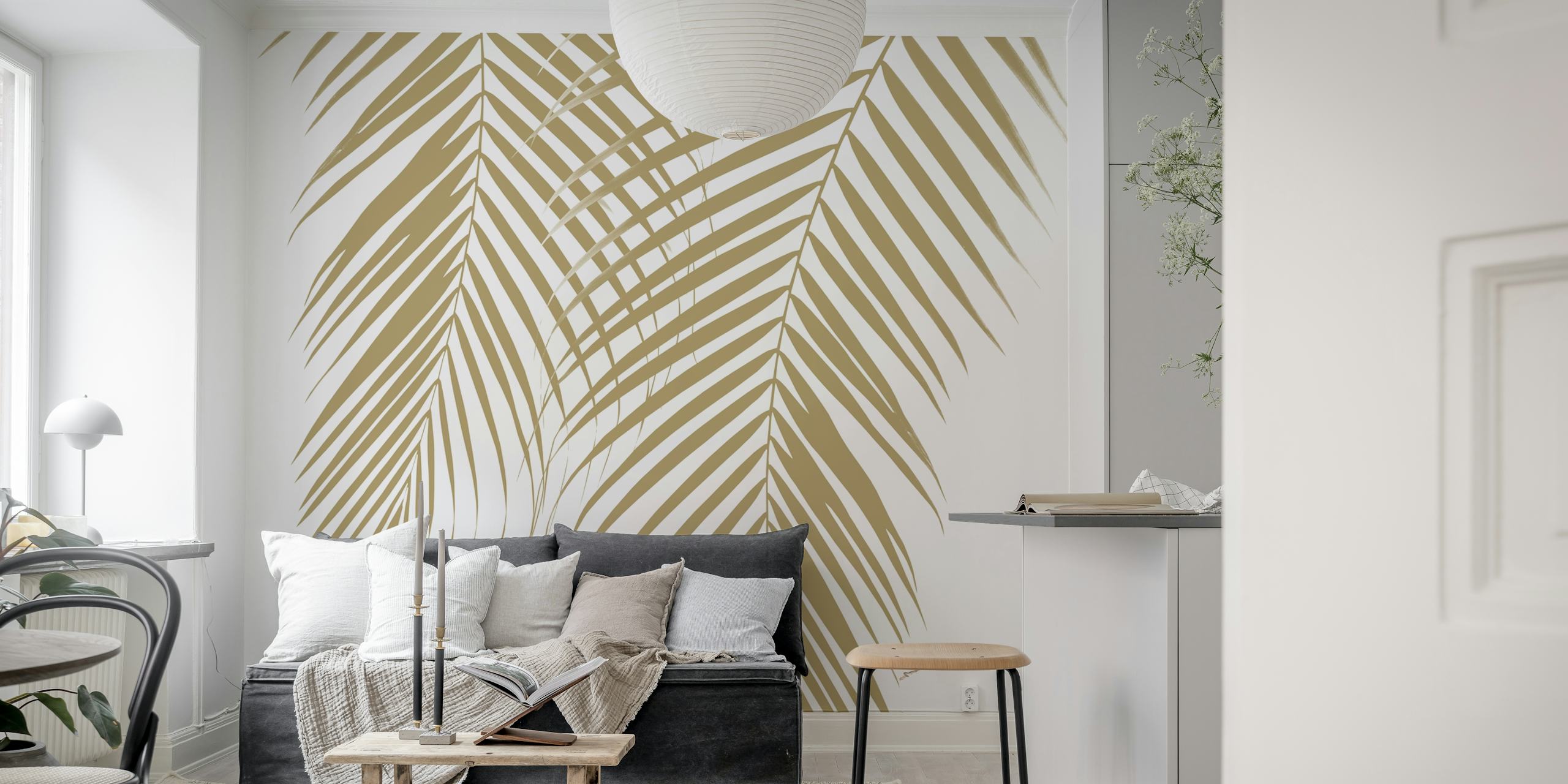 Summer palm leaves wallpaper in a room
