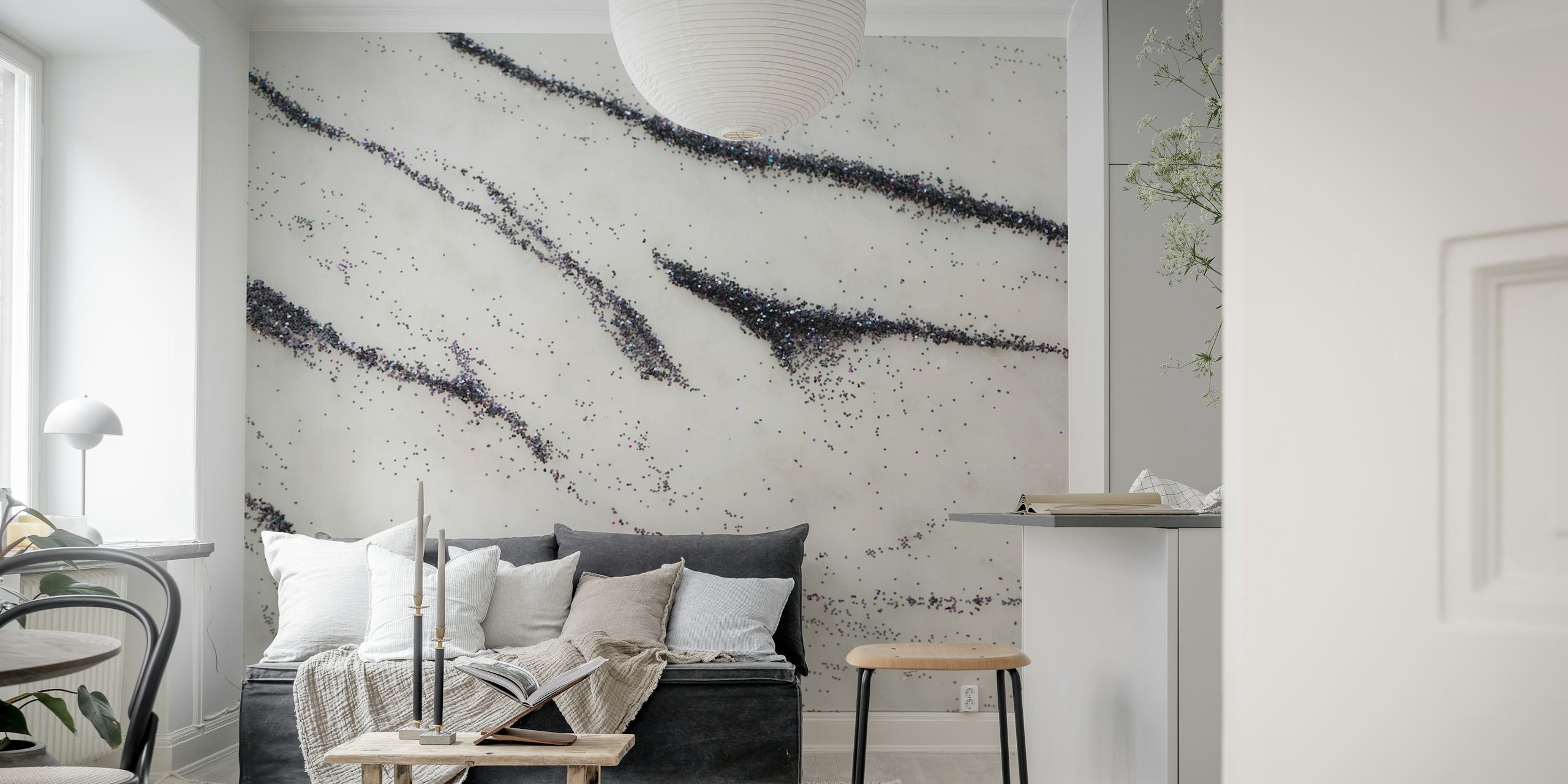 Black and white marble wallpaper with glitter accents