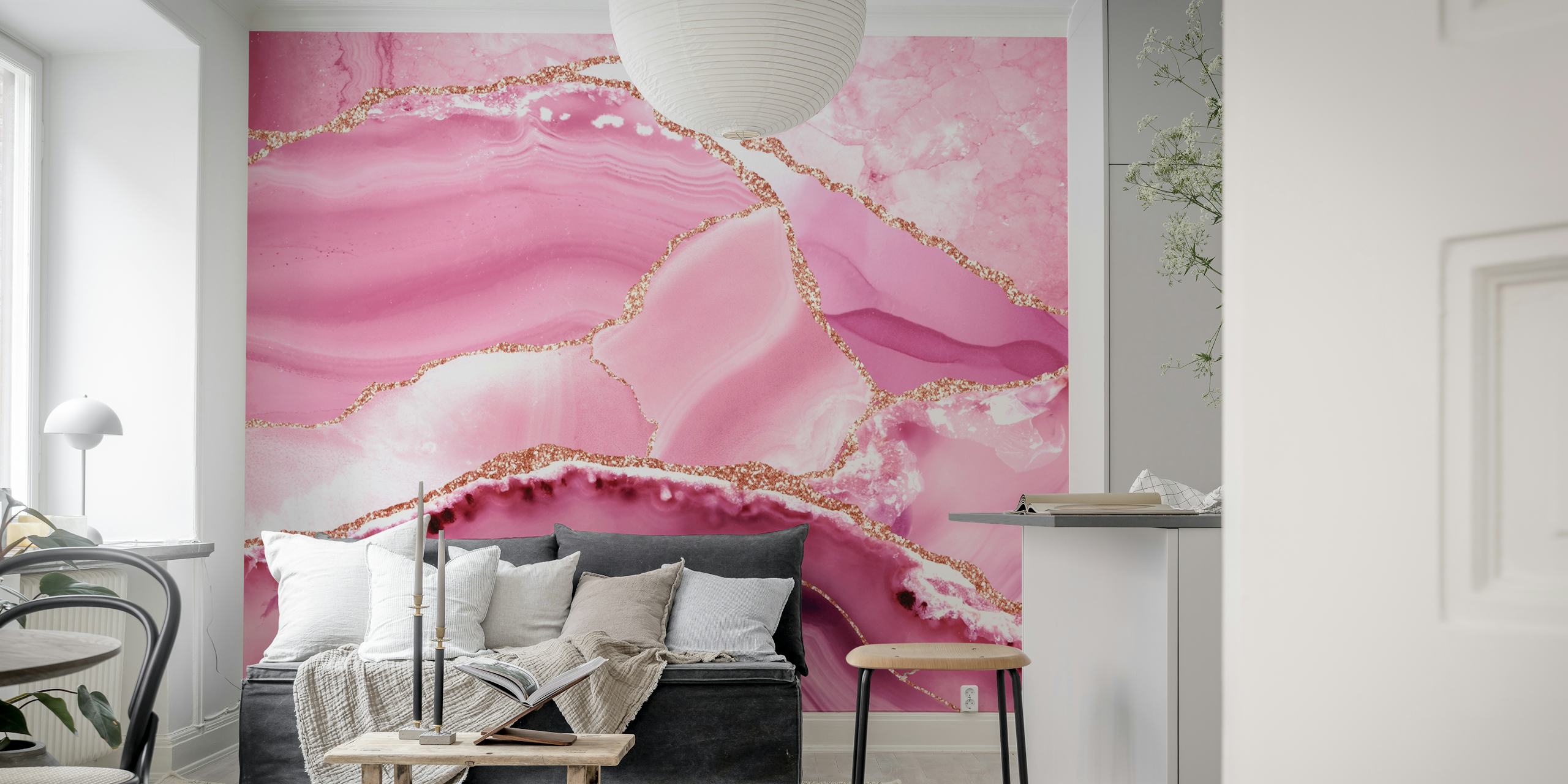Hygge Pink Marble wallpaper design in a room