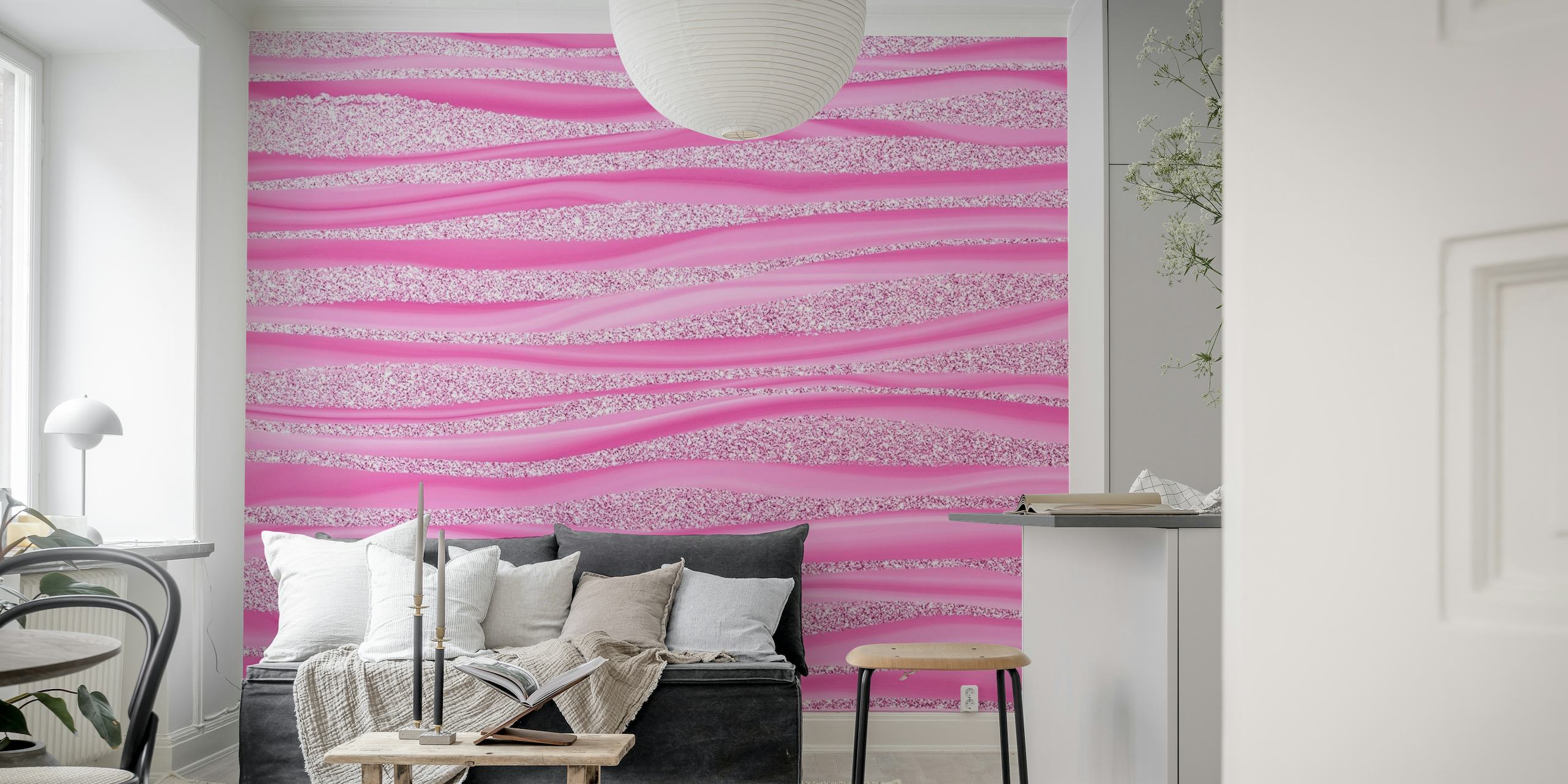 Pink Silver Mermaid Waves wallpaper