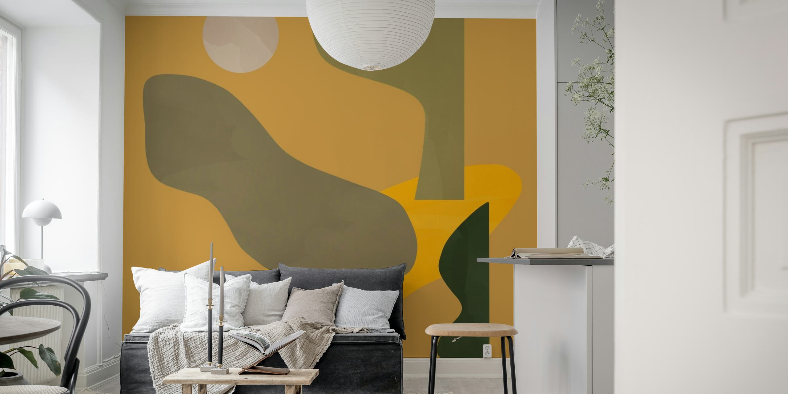 Muted Shapes in Yellow Wallpaper | Happywall