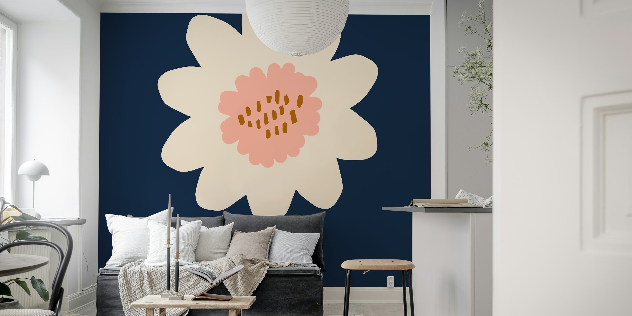 Navy sunflower Tapete in einem Raum