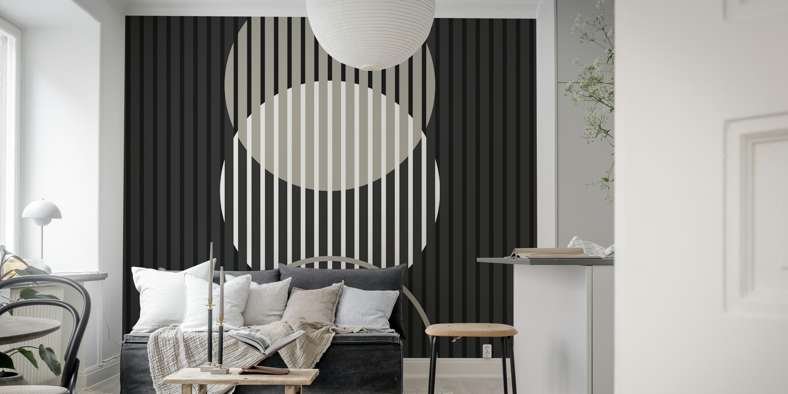 Schwarz-weiße Rising geometric circles Tapete