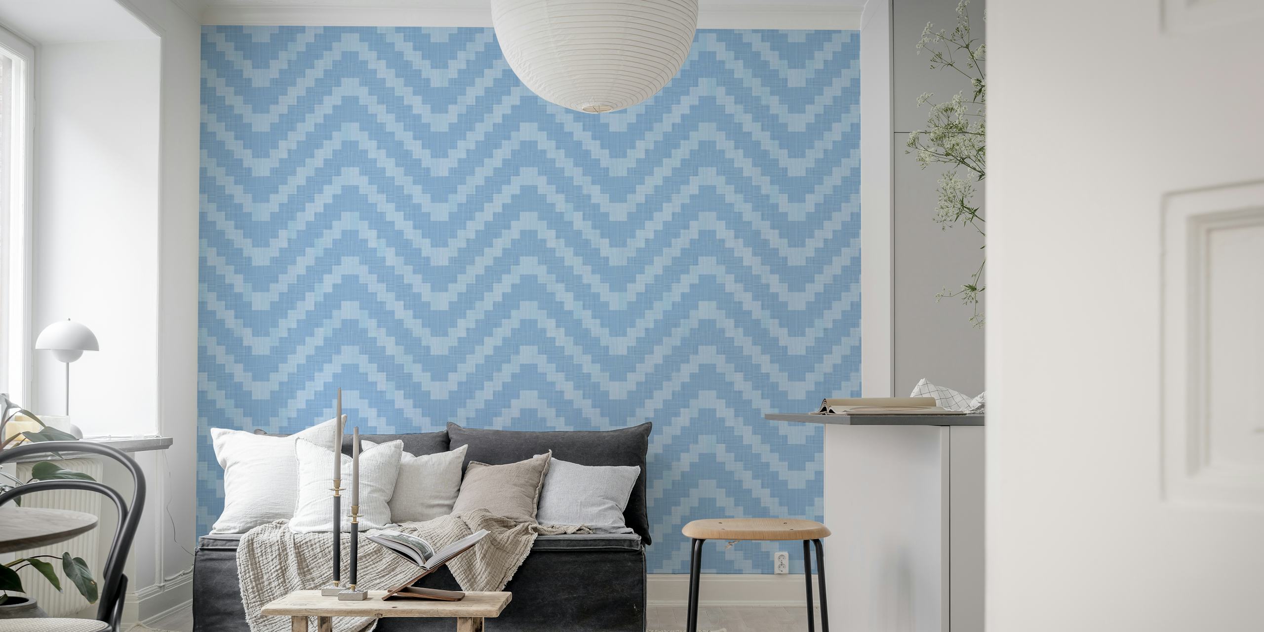 Chevron wallpaper in soft blue tones
