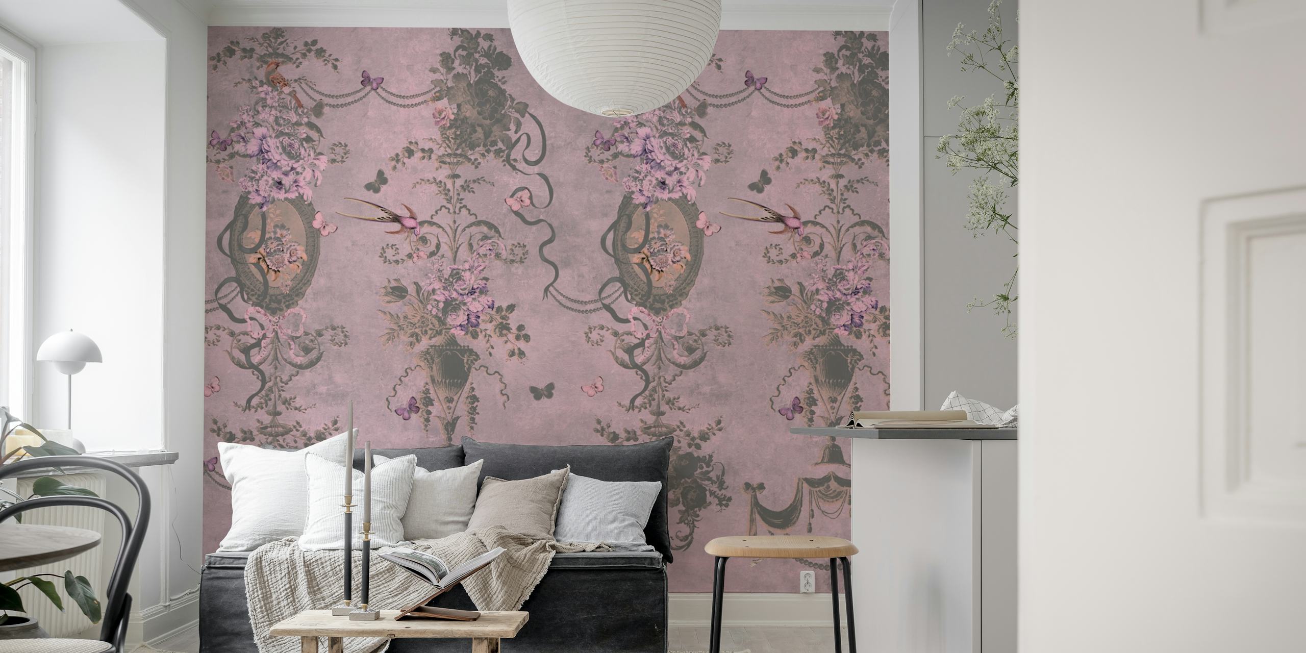 Whimsical dusty pink classic dream wallpaper in a room