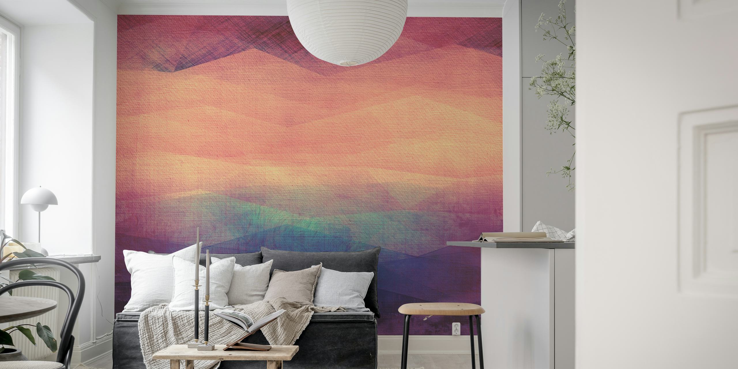 Abstract Mountain Hues wallpaper in a room